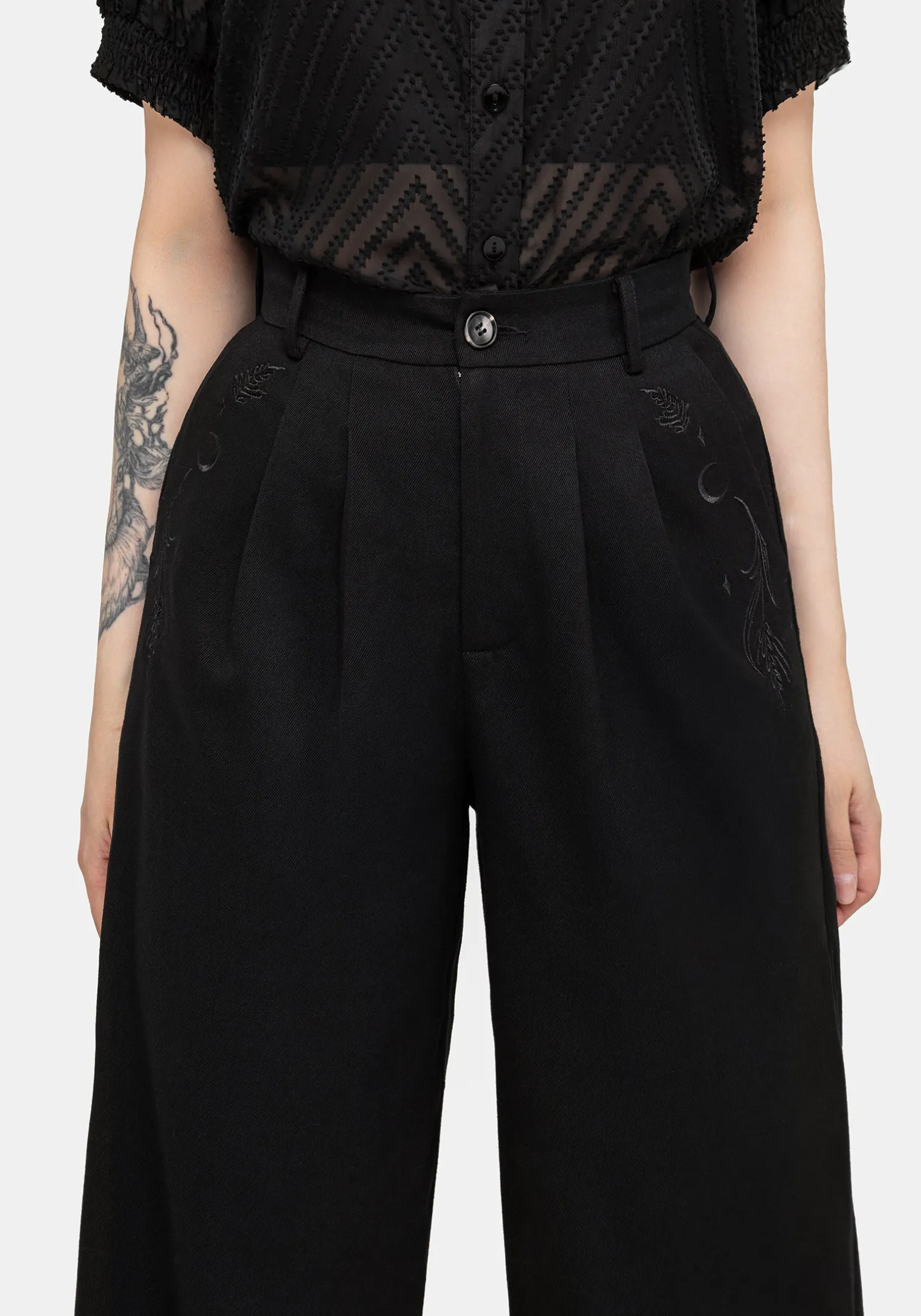 Dianne Embroidered Balloon Trousers - Black