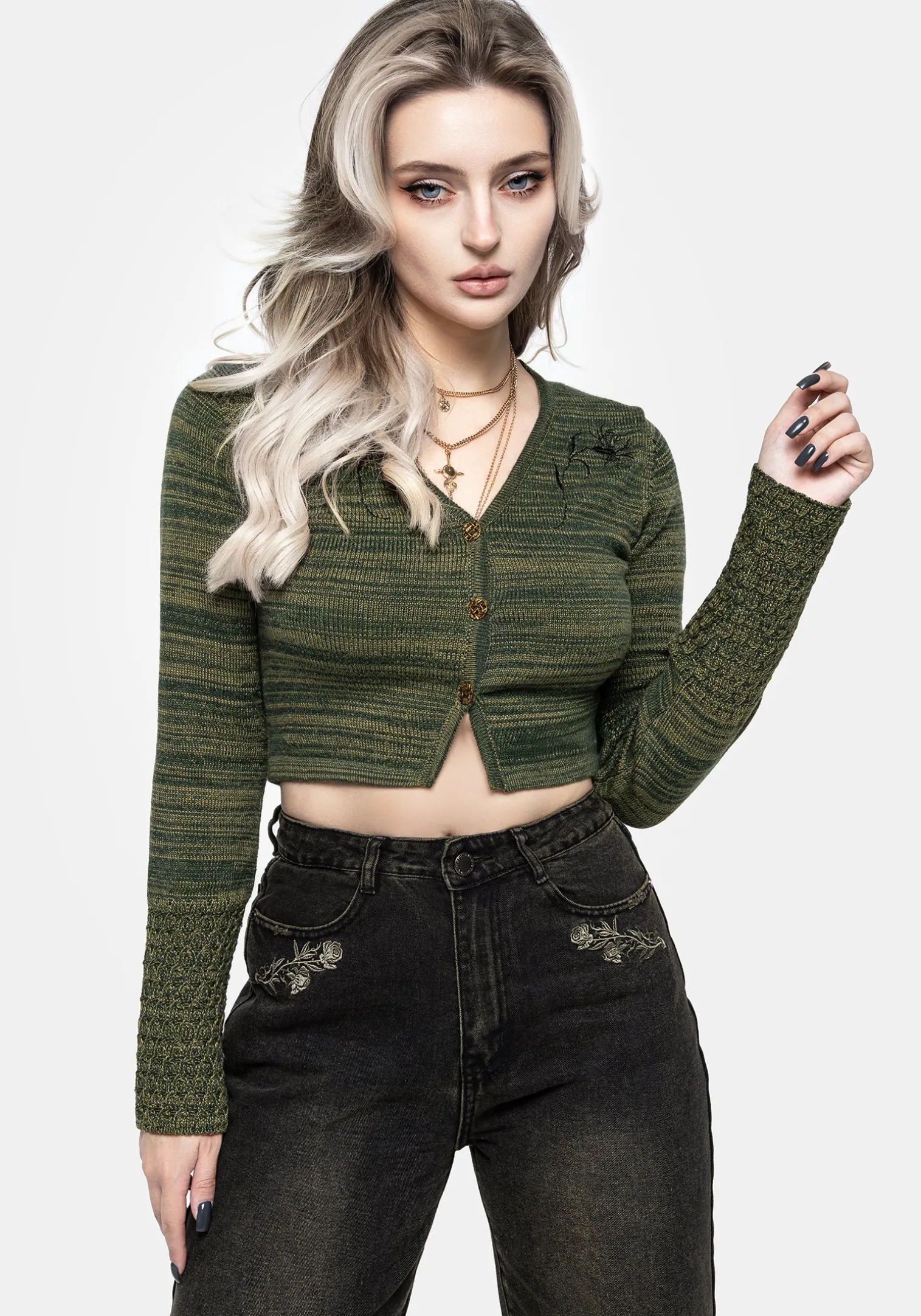 Diastella Floral Embroidered Crop Cardigan