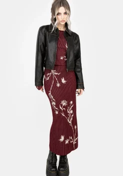 Diastella Floral Jacquard Rib Knit Raglan Sleeve Top - Red