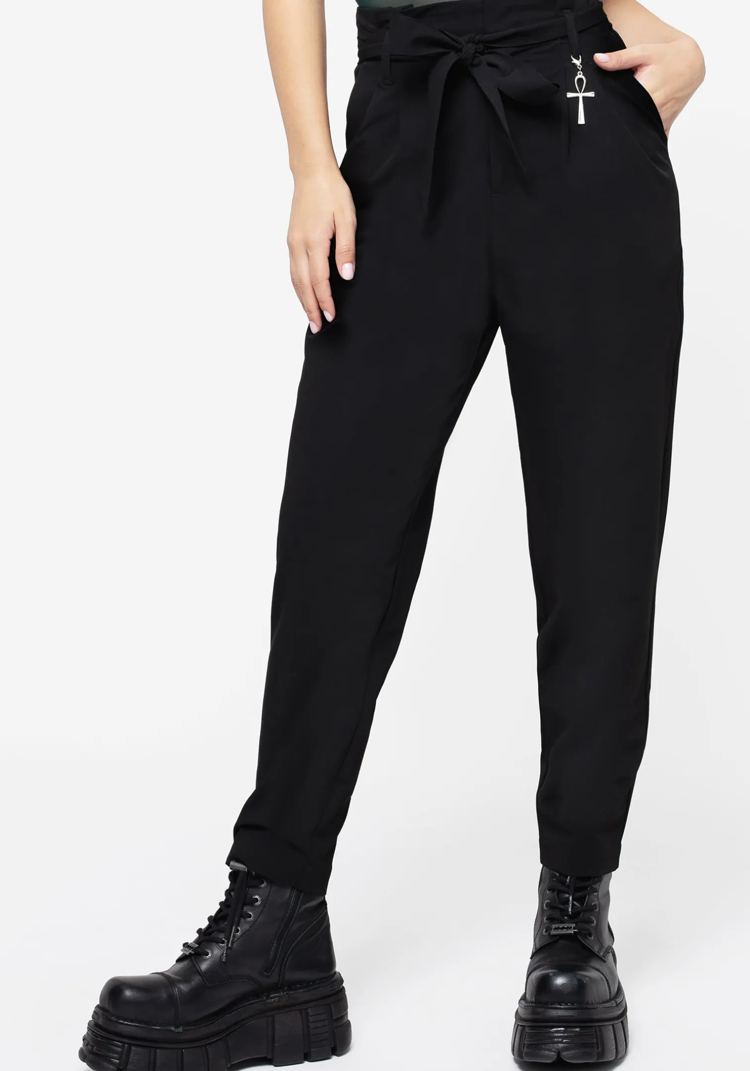 Dinza Tie Waist Tapered Trousers