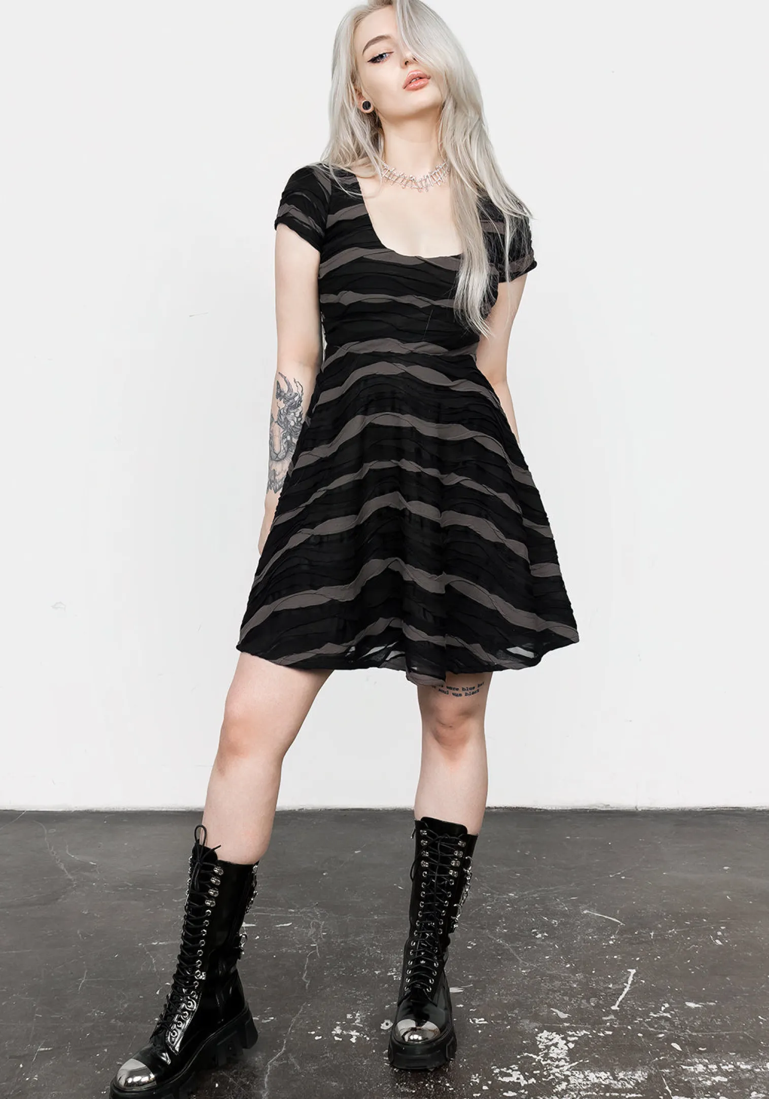 Distortion Short Sleeve Mini Skater Dress