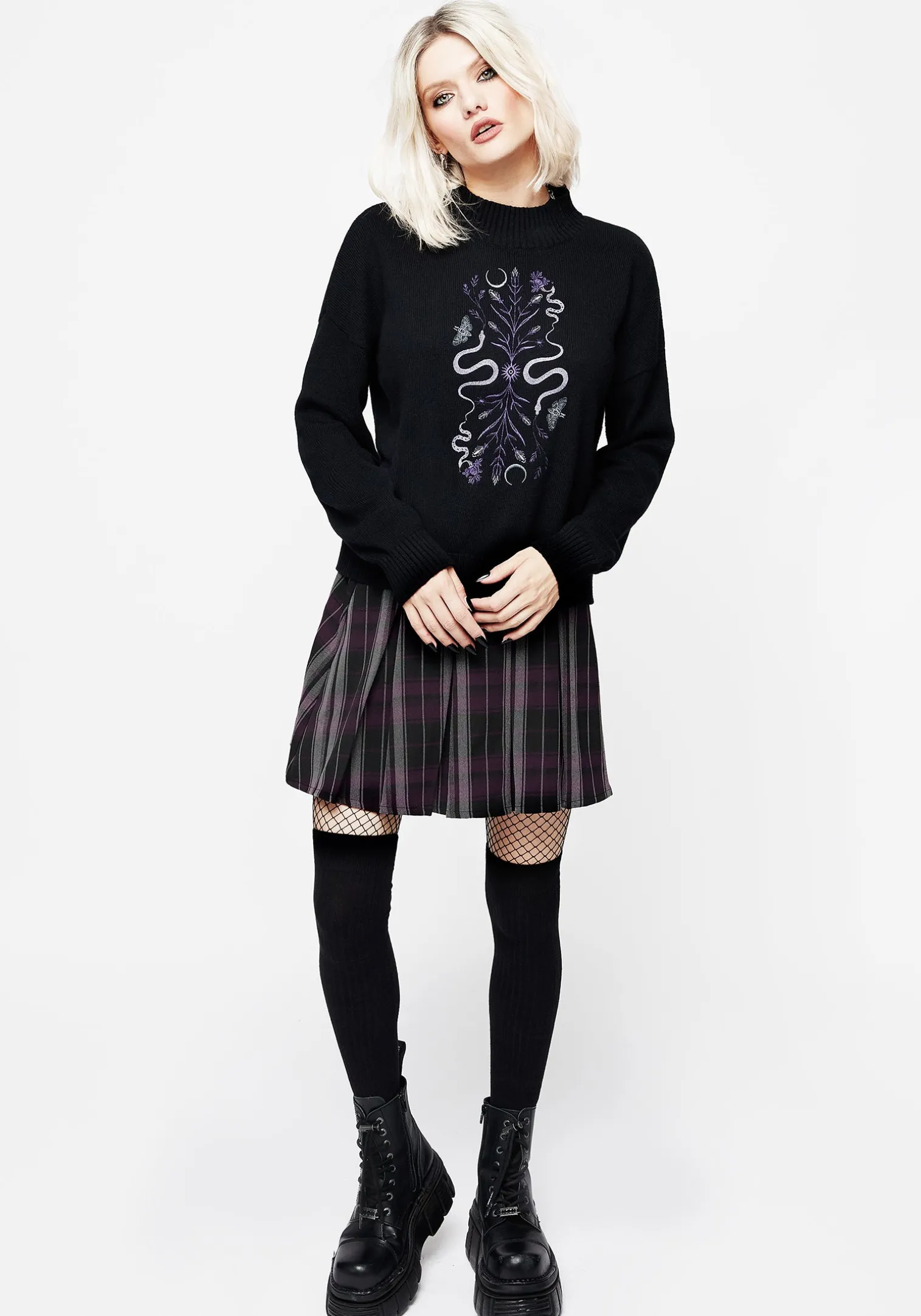 Dominion Snake Embroidered Knit Sweater