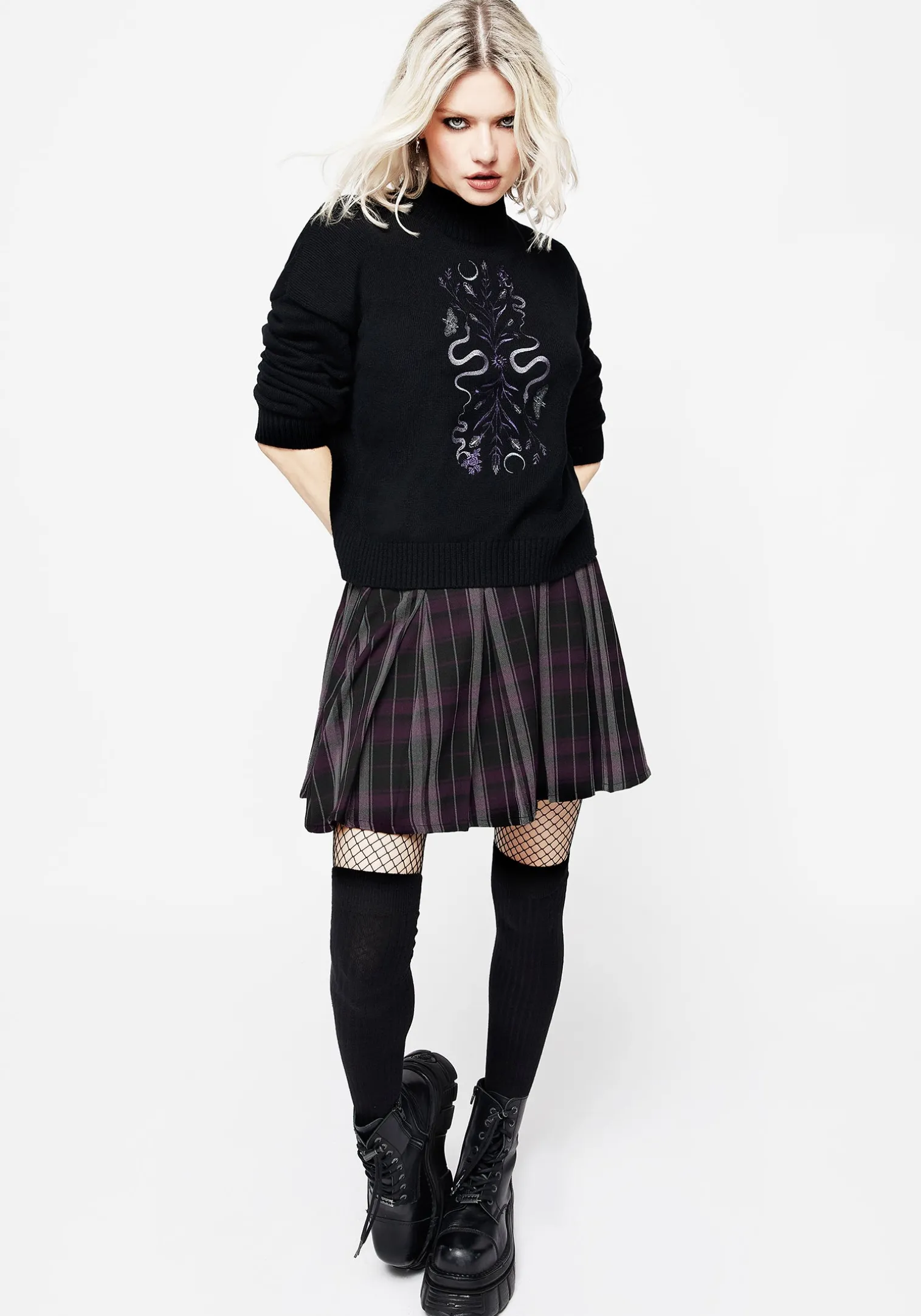 Dominion Snake Embroidered Knit Sweater