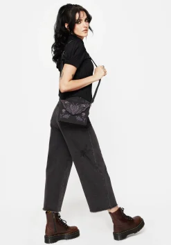 Dragonfly Embroidered Wide Leg Denim Culotte Jeans