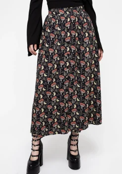 Dreamfast Mushroom Moon Print Button Up Midaxi Skirt