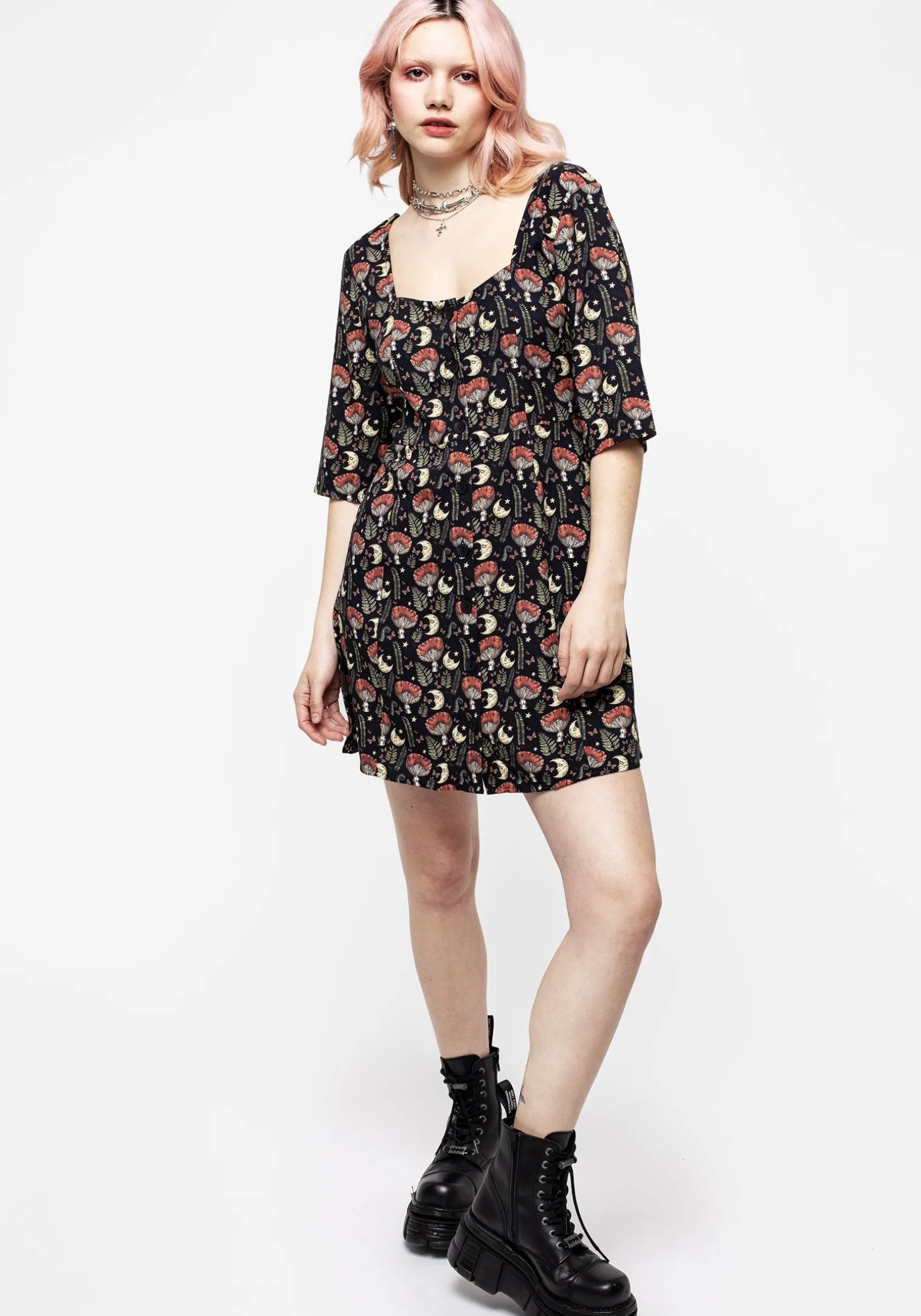 Dreamfast Mushroom Moon Print Mini Dress