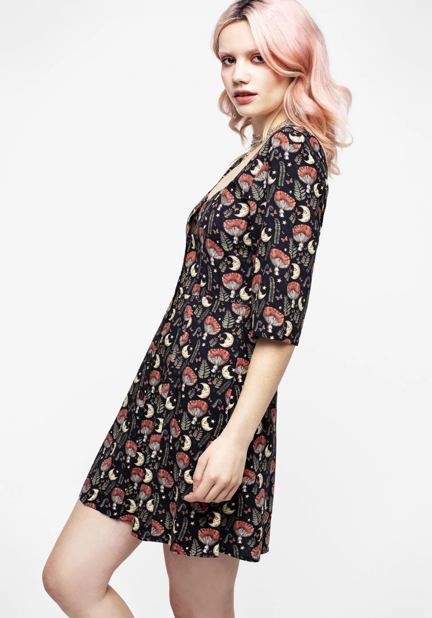 Dreamfast Mushroom Moon Print Mini Dress