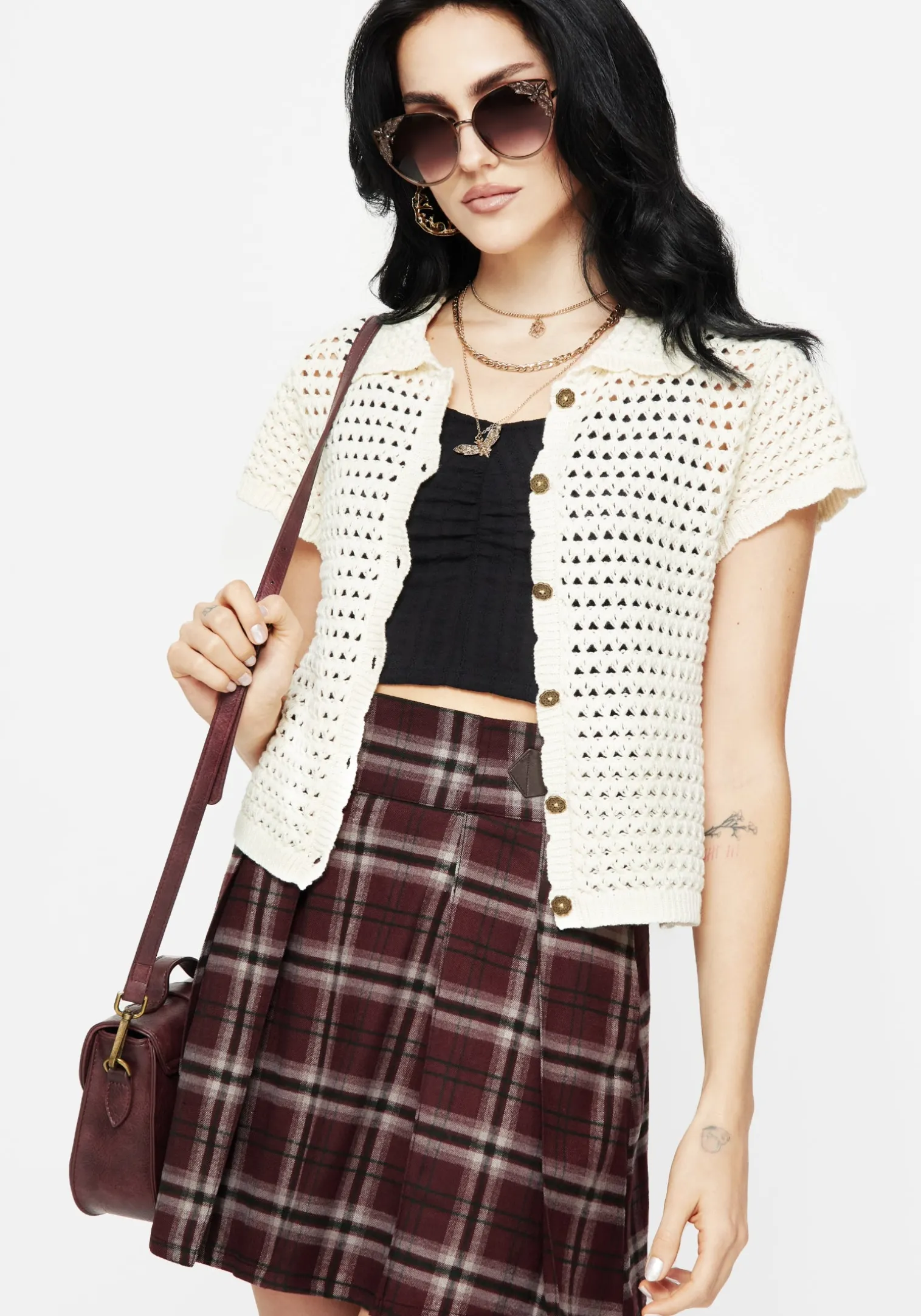 Drifter Pointelle Knit Button Up Top