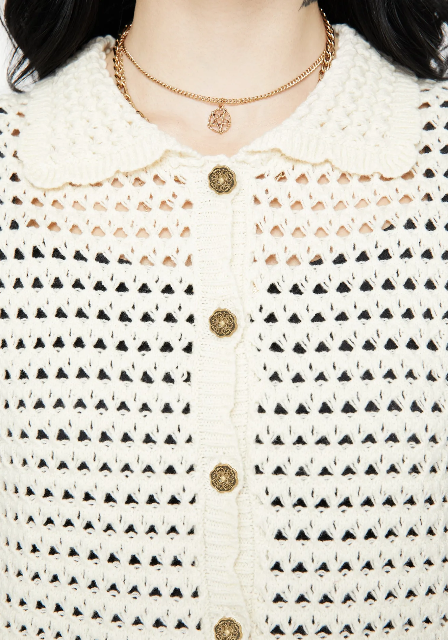 Drifter Pointelle Knit Button Up Top