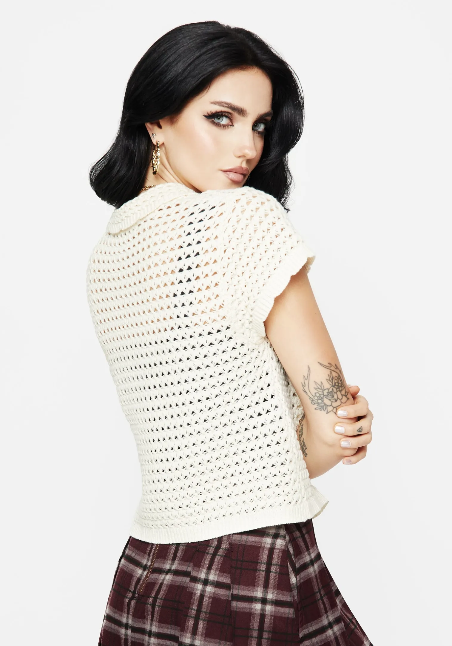 Drifter Pointelle Knit Button Up Top