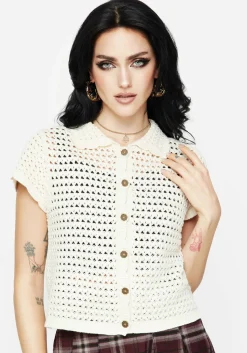 Drifter Pointelle Knit Button Up Top