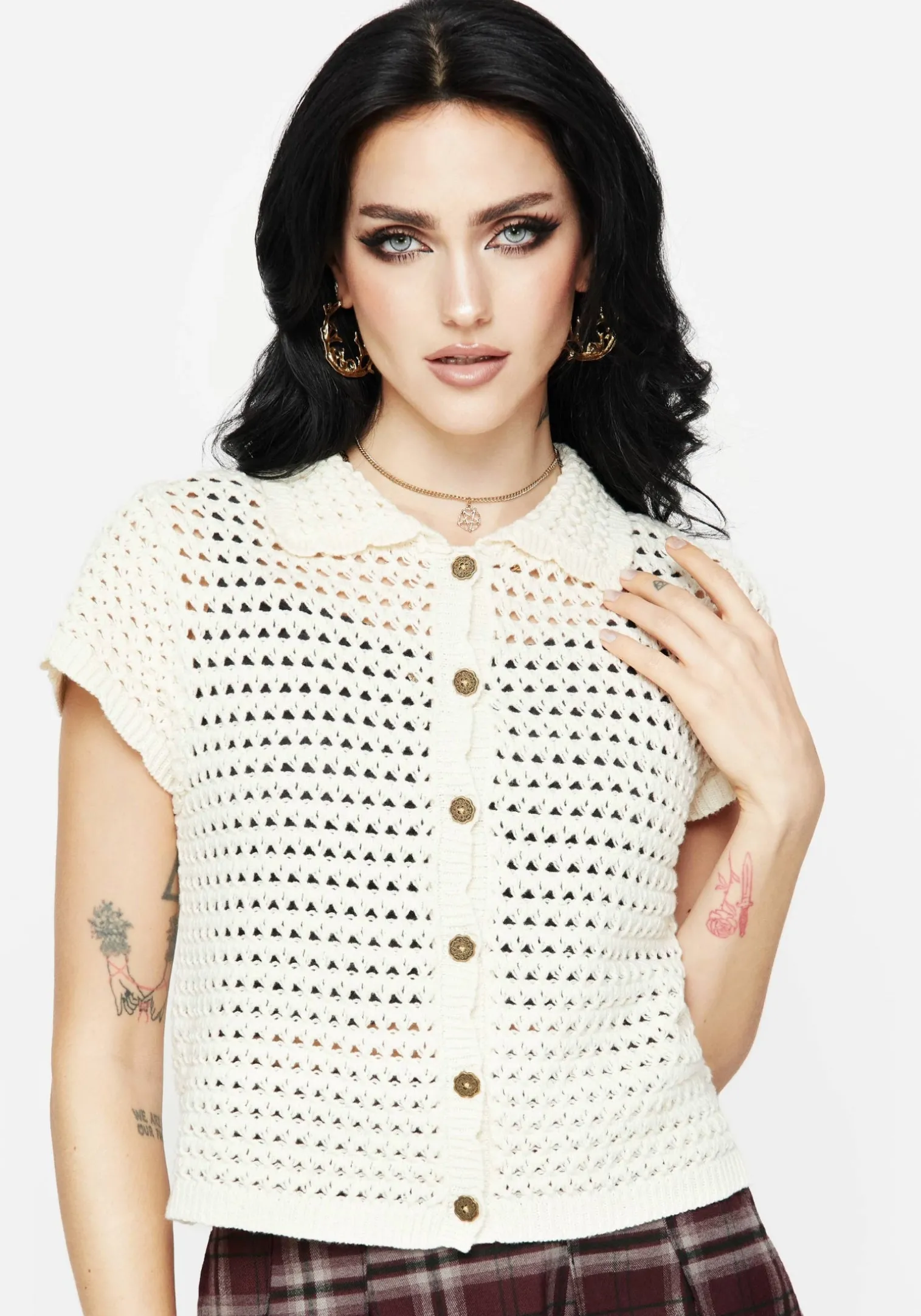 Drifter Pointelle Knit Button Up Top