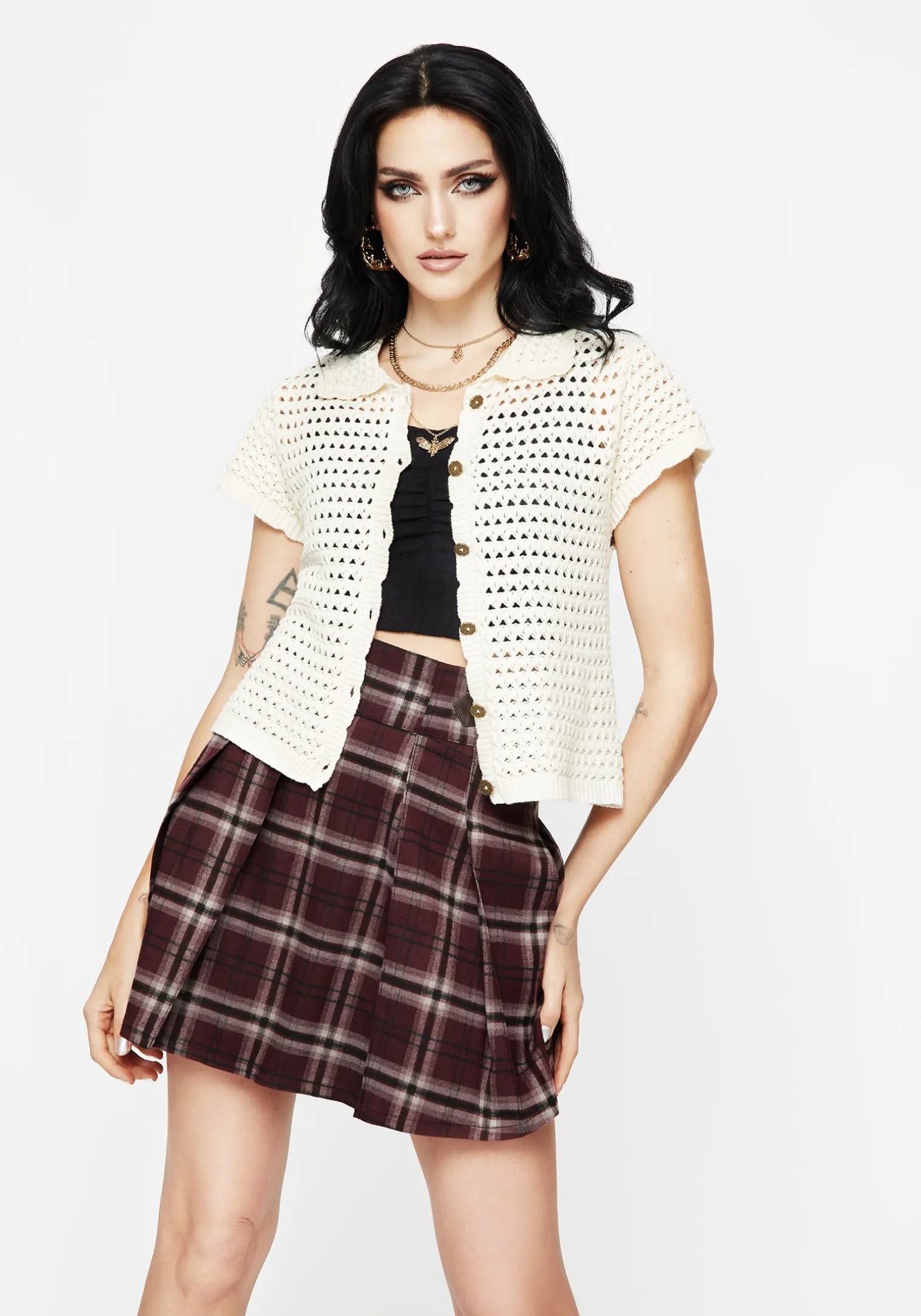 Drifter Pointelle Knit Button Up Top