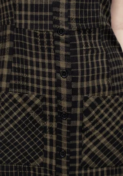 Dropout Check Sleeveless Button Down Midaxi Dress