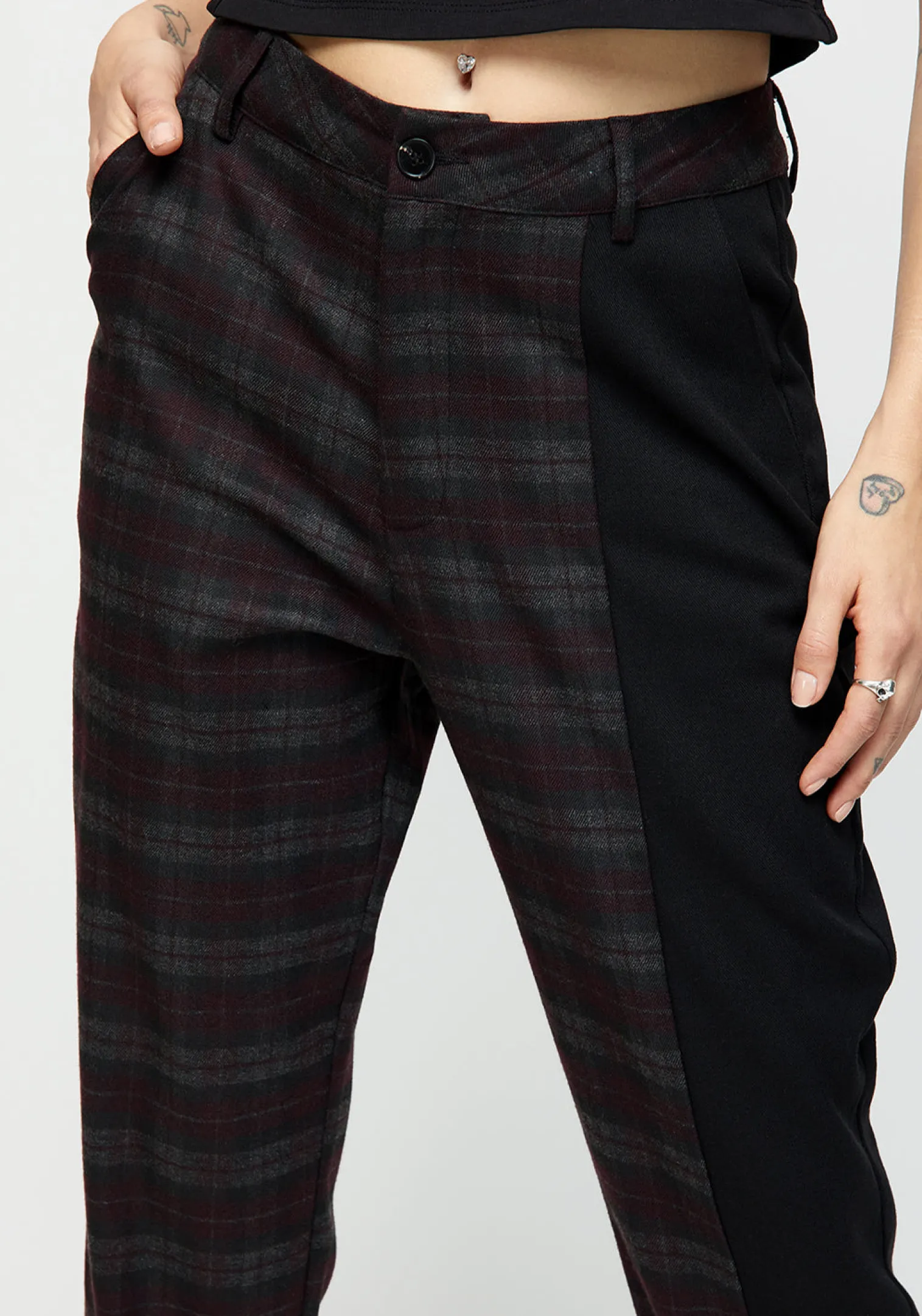 Dropout Spliced Check Mom Trousers