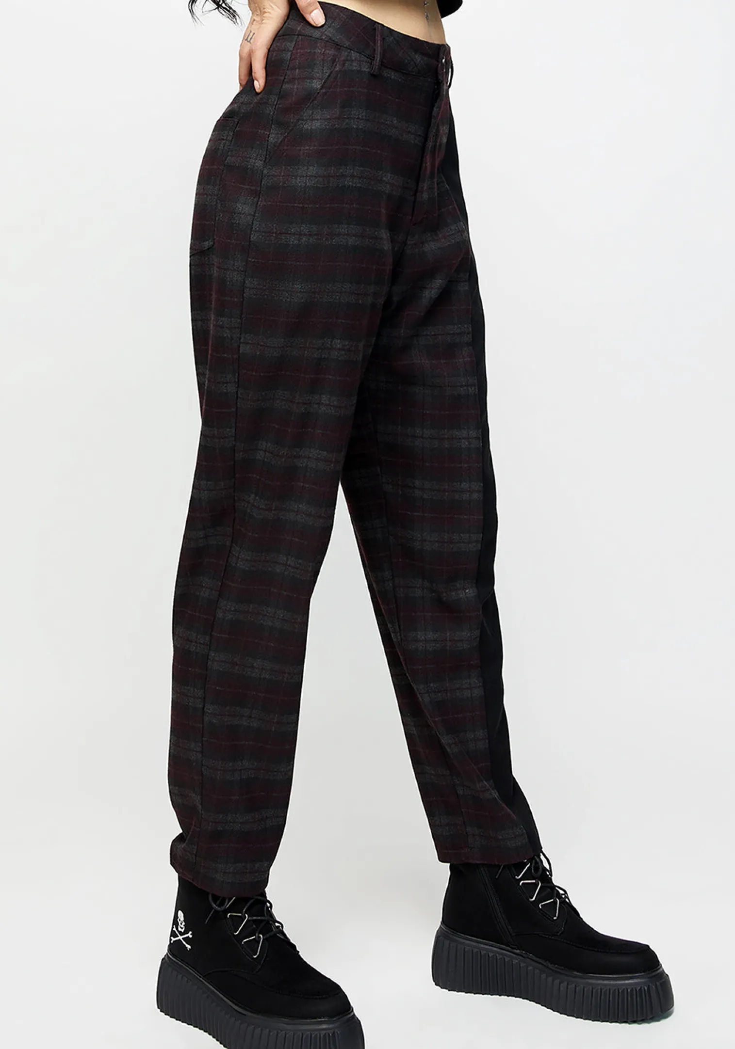 Dropout Spliced Check Mom Trousers