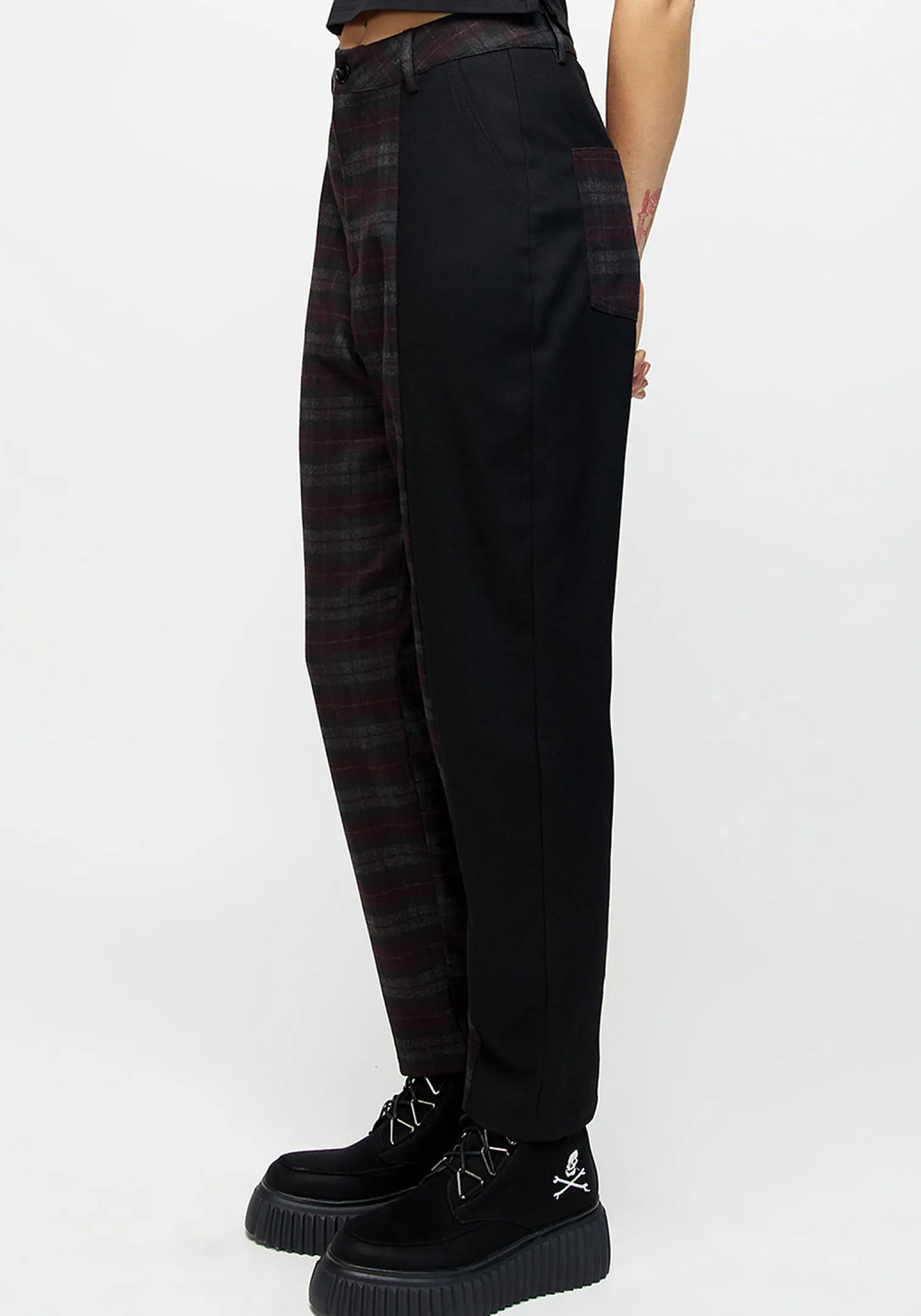 Dropout Spliced Check Mom Trousers