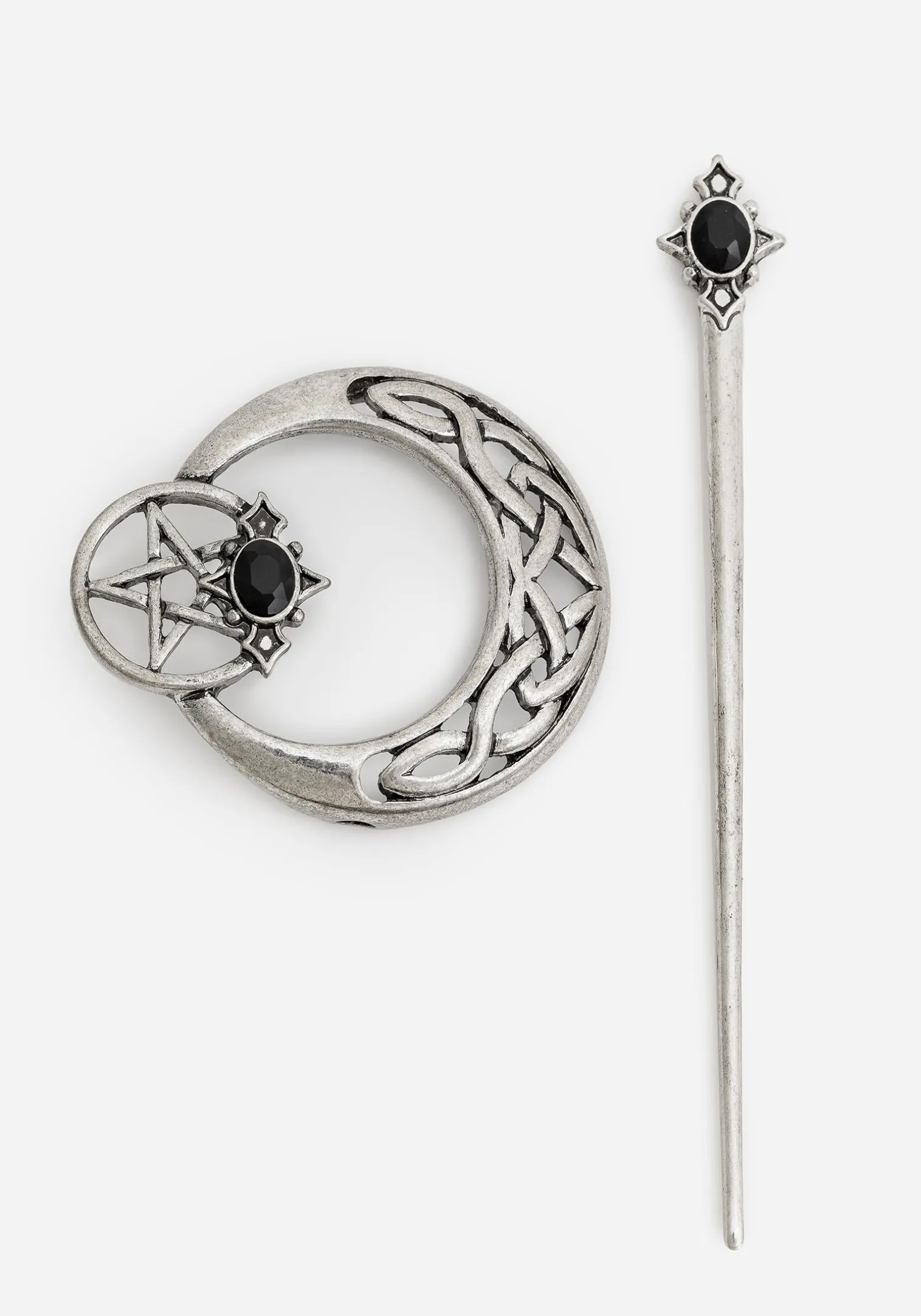 Druantia Pentagram Moon Hair Slide with Pin