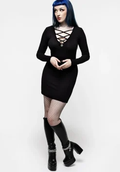 Ebony Plunging Neckline Rib Bodycon Mini Dress