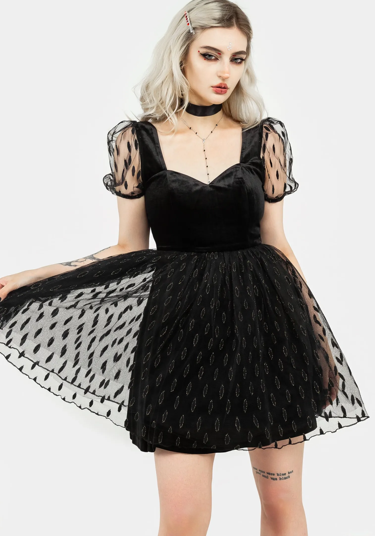 Ellipse Embroidered Tulle Puff Mini Dress