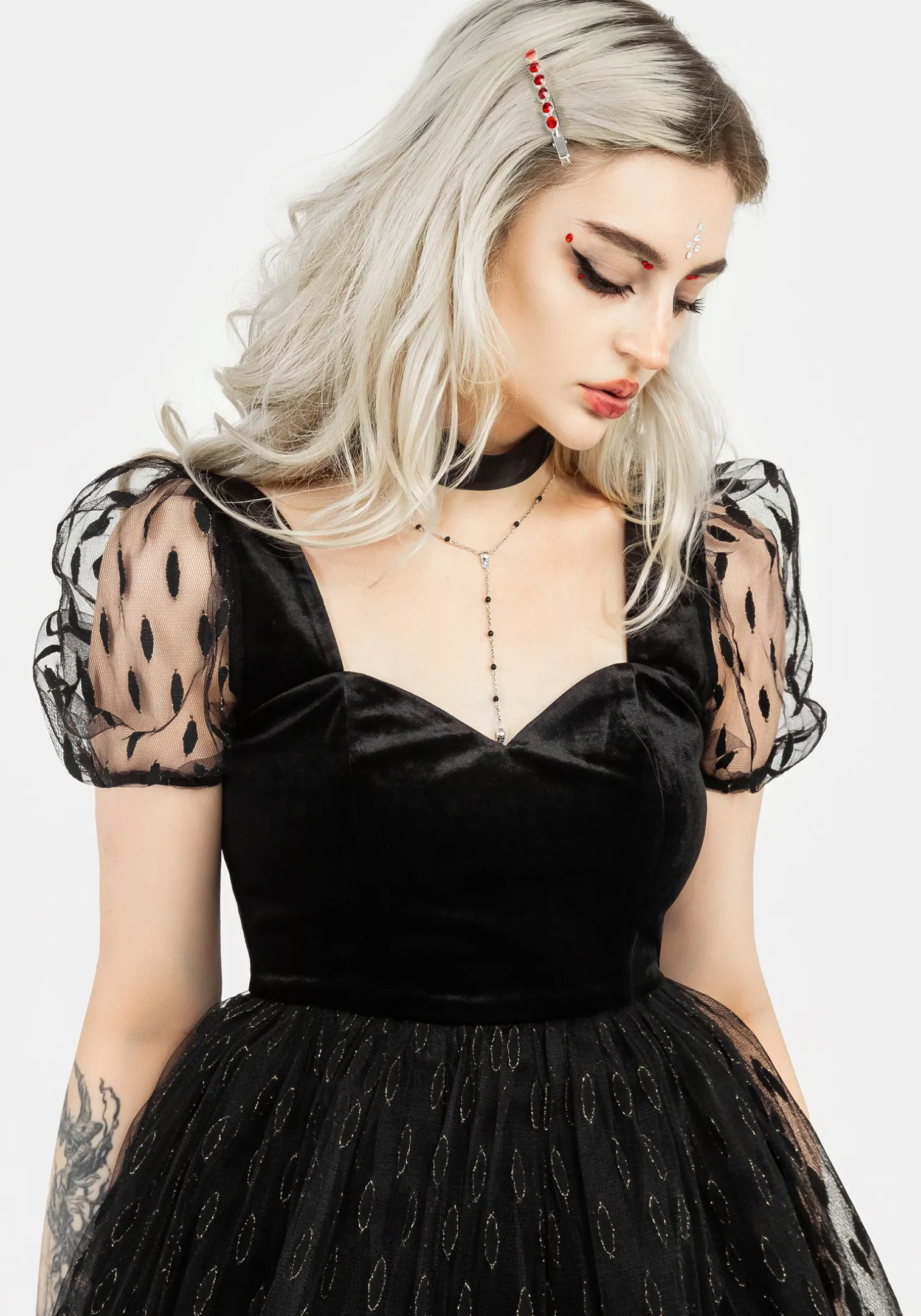 Ellipse Embroidered Tulle Puff Mini Dress