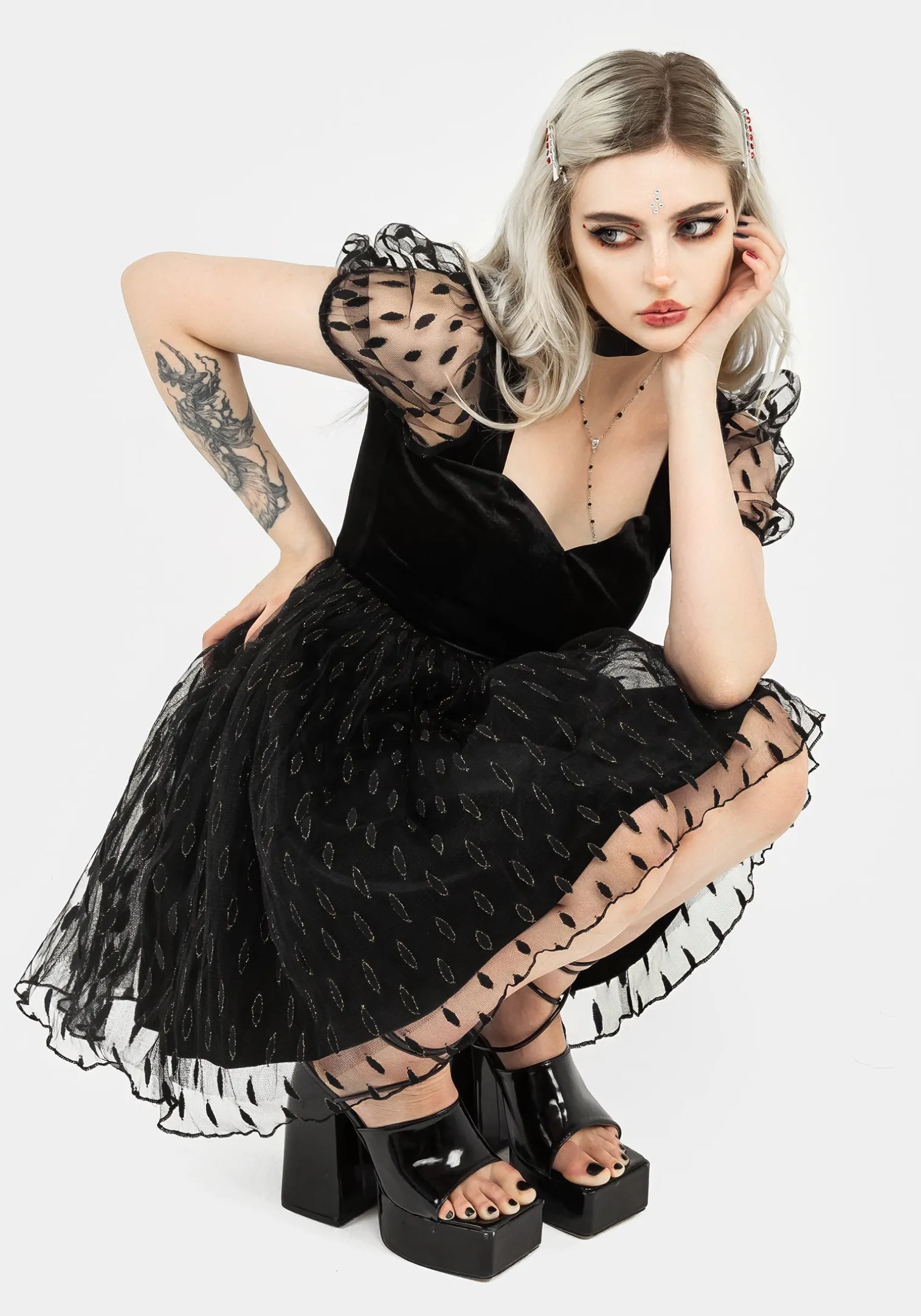 Ellipse Embroidered Tulle Puff Mini Dress