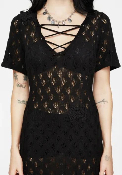 Elnora Moth Crochet Knit Maxi Dress