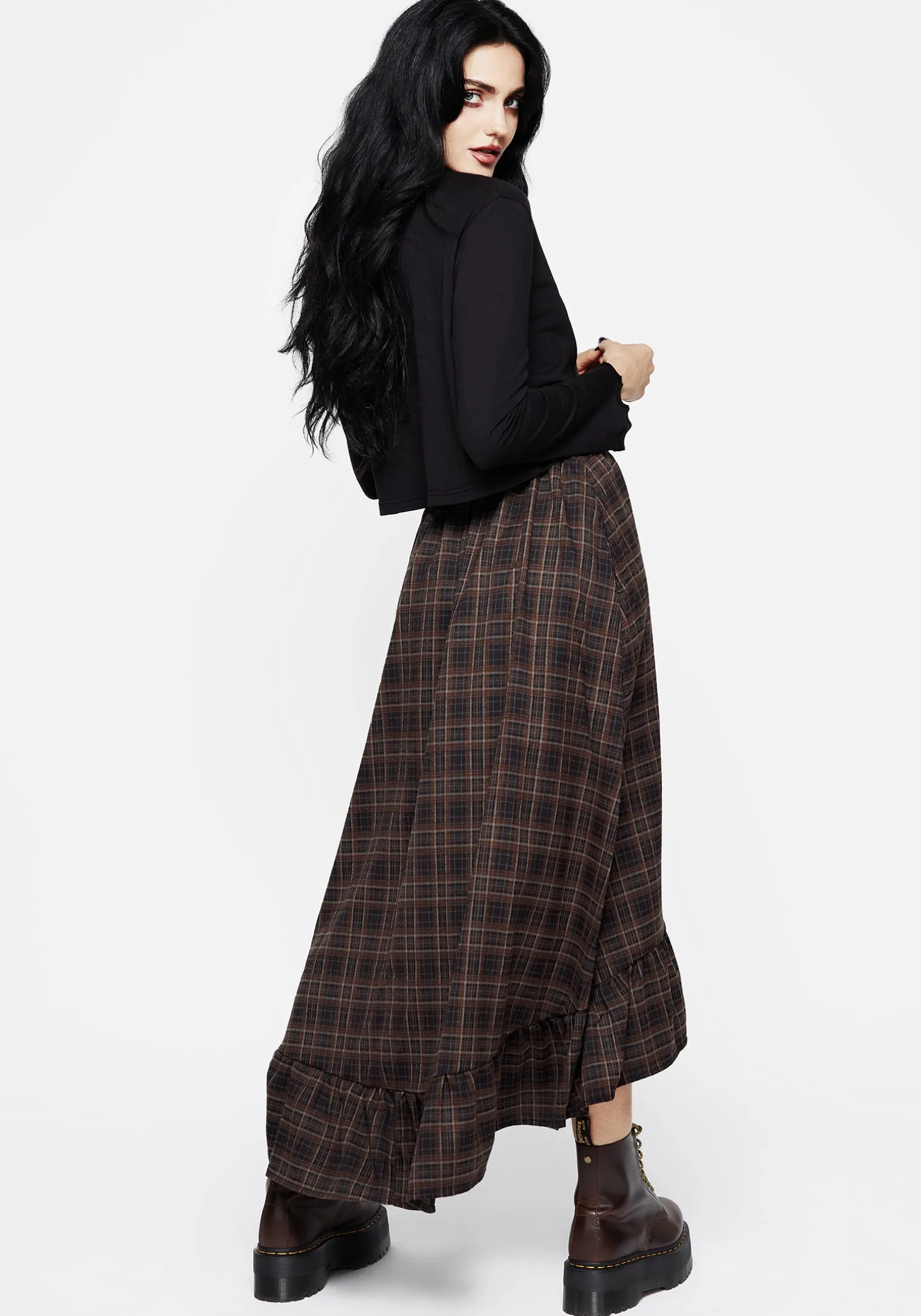 Embla Check Ruffle Maxi Skirt