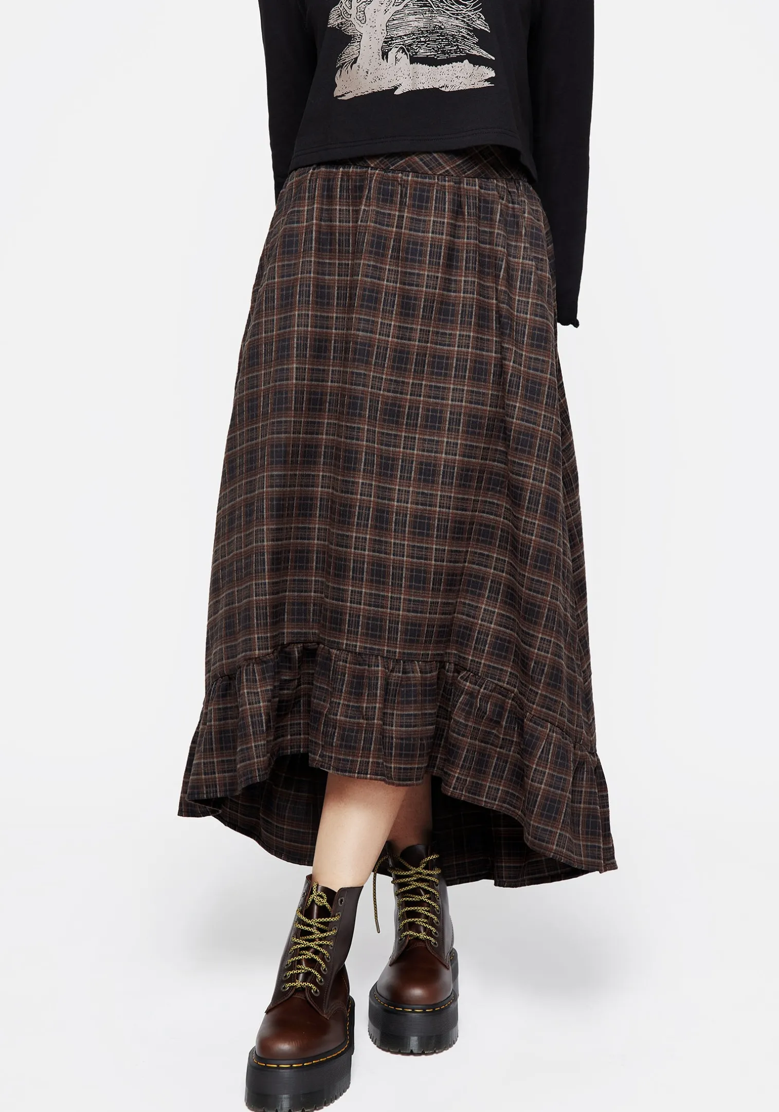 Embla Check Ruffle Maxi Skirt