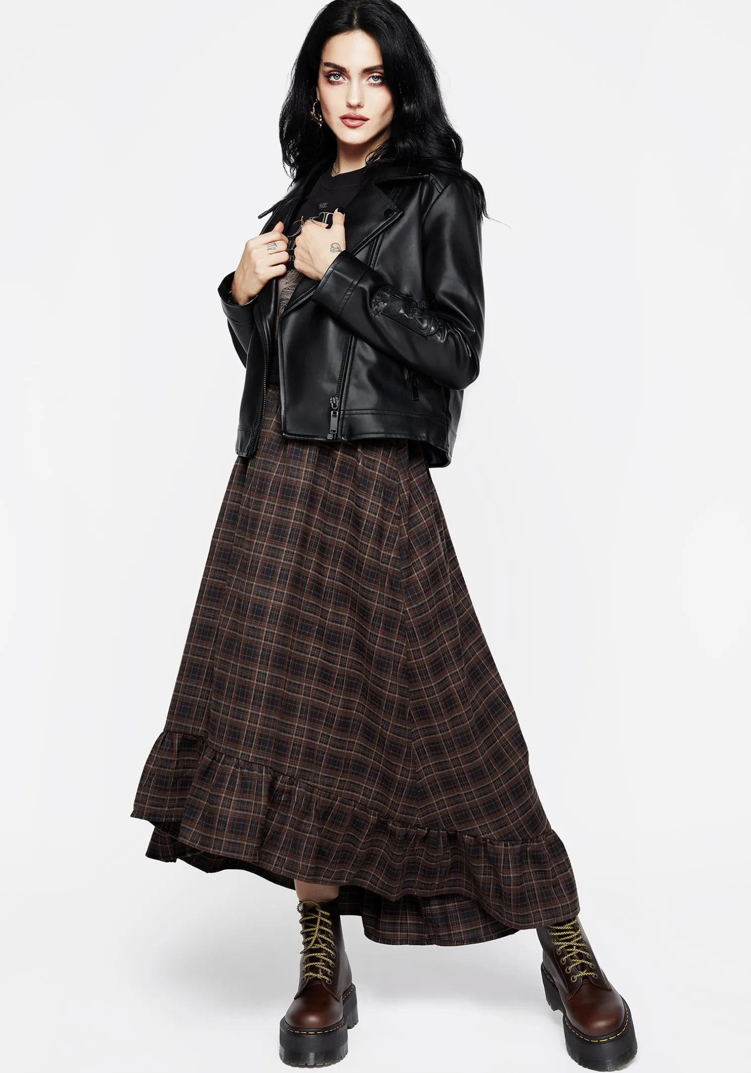 Embla Check Ruffle Maxi Skirt