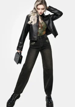 Ermania Crop Faux Leather Jacket