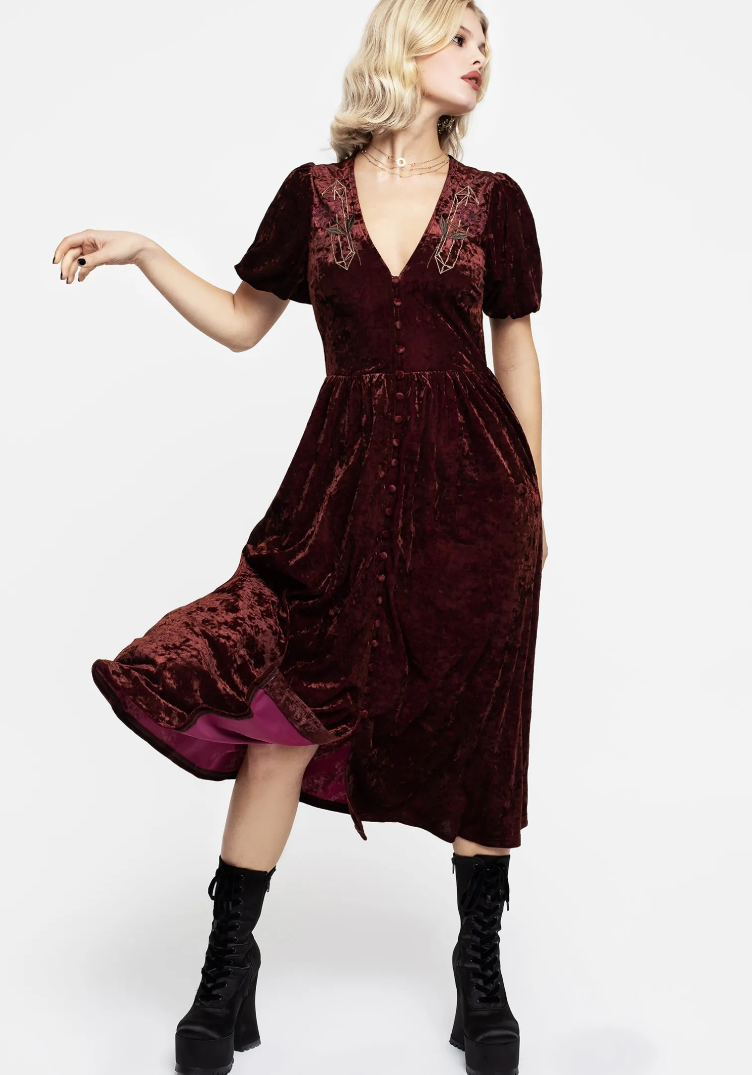 Essence Crushed Velour Button Up Midi Dress