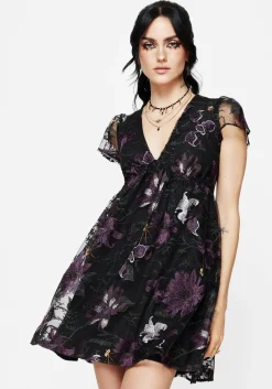 Estrid Embroidered Mesh Flute Sleeve Mini Dress