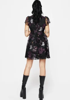 Estrid Embroidered Mesh Flute Sleeve Mini Dress