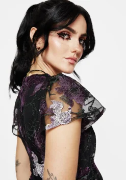 Estrid Embroidered Mesh Flute Sleeve Mini Dress