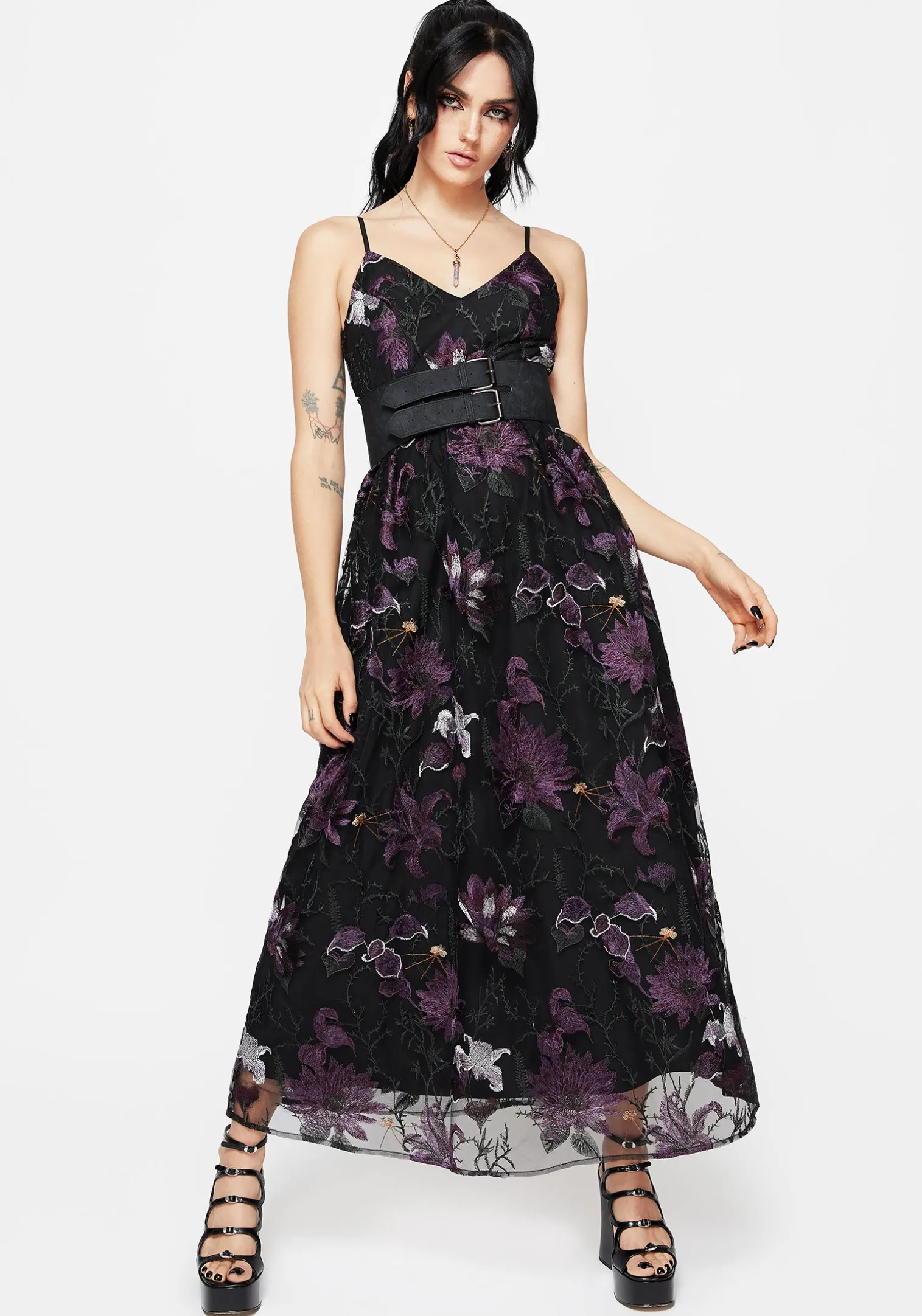 Estrid Embroidered Mesh Midaxi Cami Dress