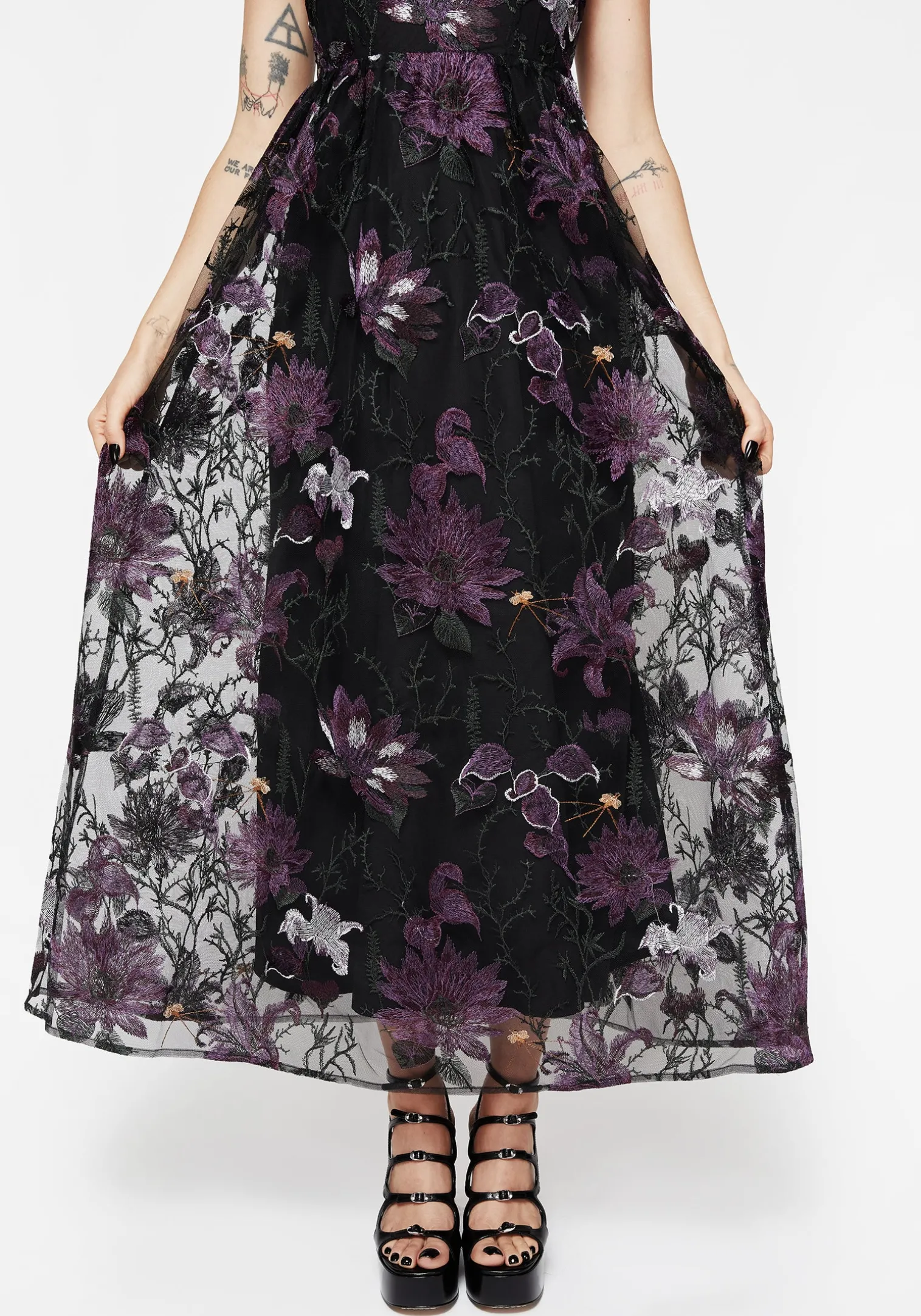 Estrid Embroidered Mesh Midaxi Cami Dress
