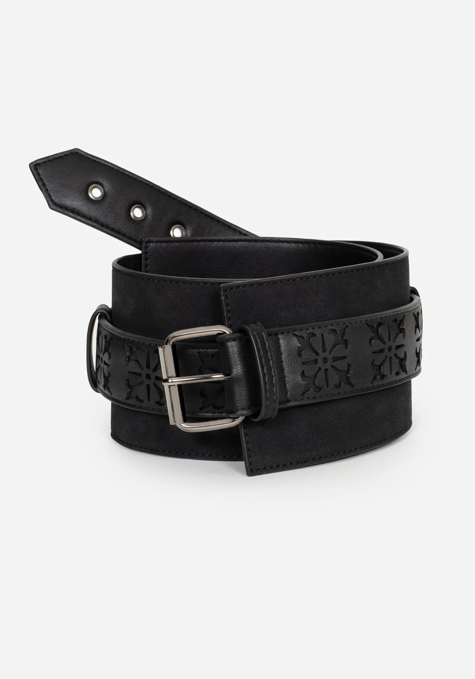 Eugenia Cross Cut Out Detail Faux Suede Waist Belt