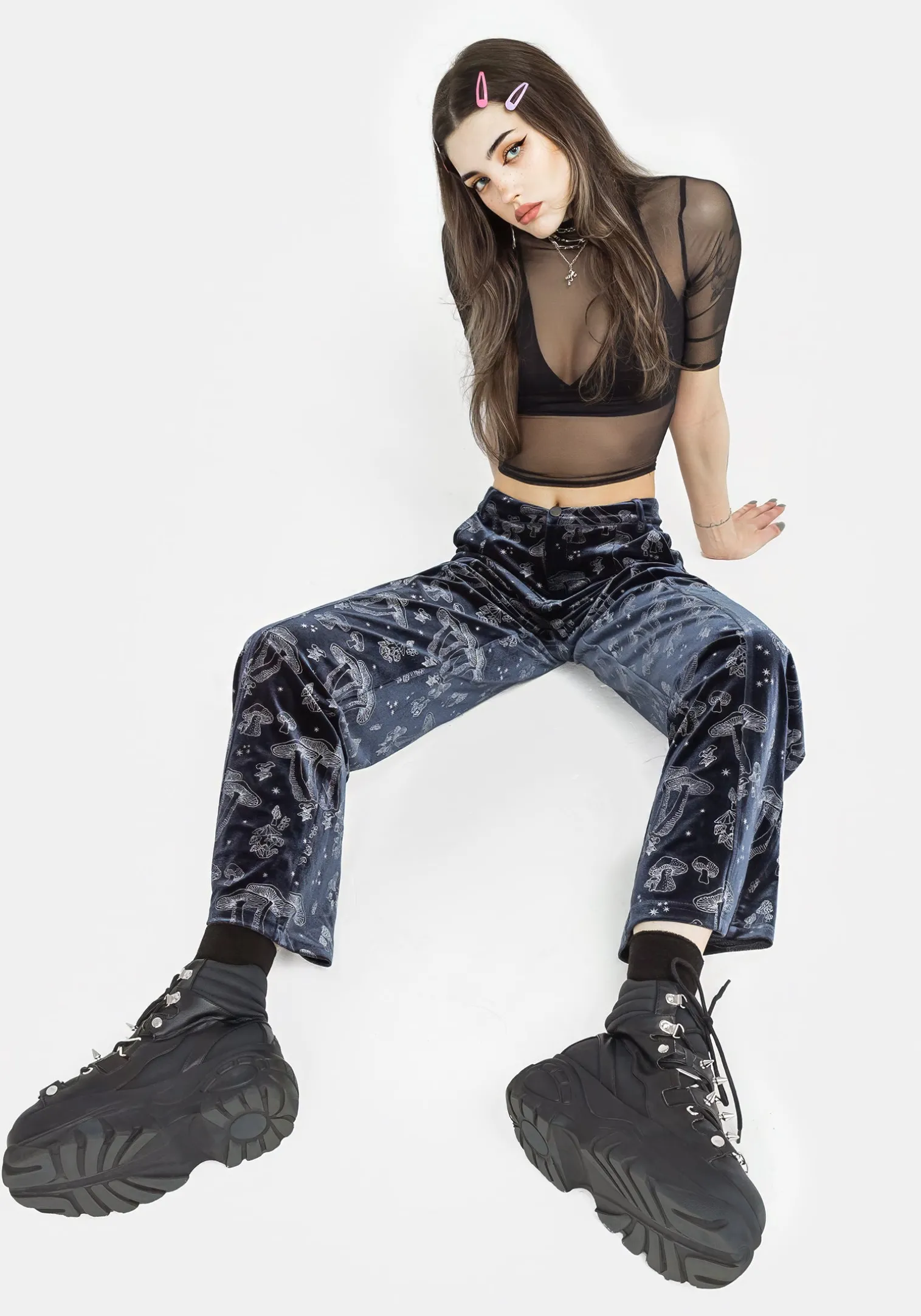 Faefire Foil Print Velour Wide Leg Trousers