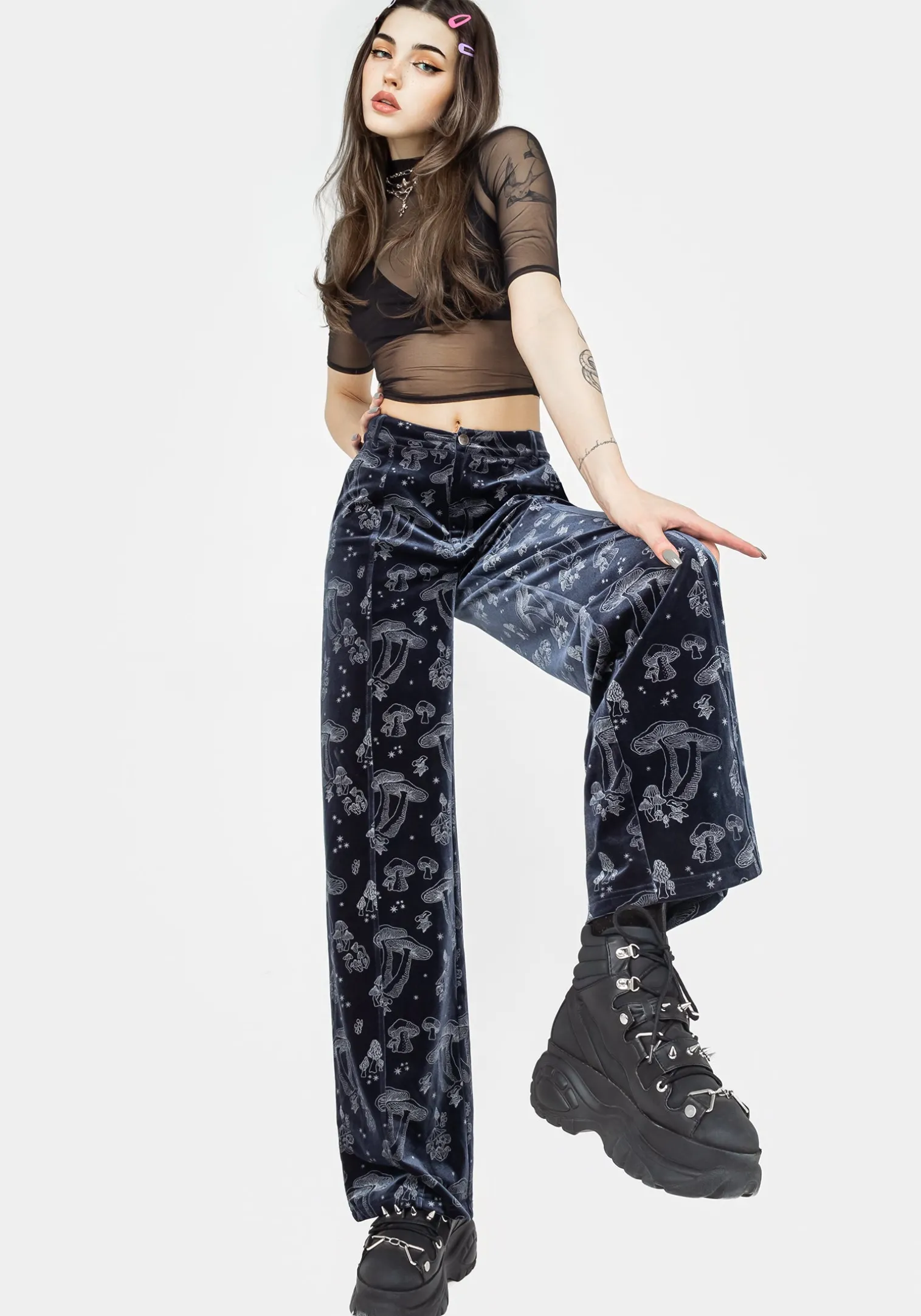 Faefire Foil Print Velour Wide Leg Trousers