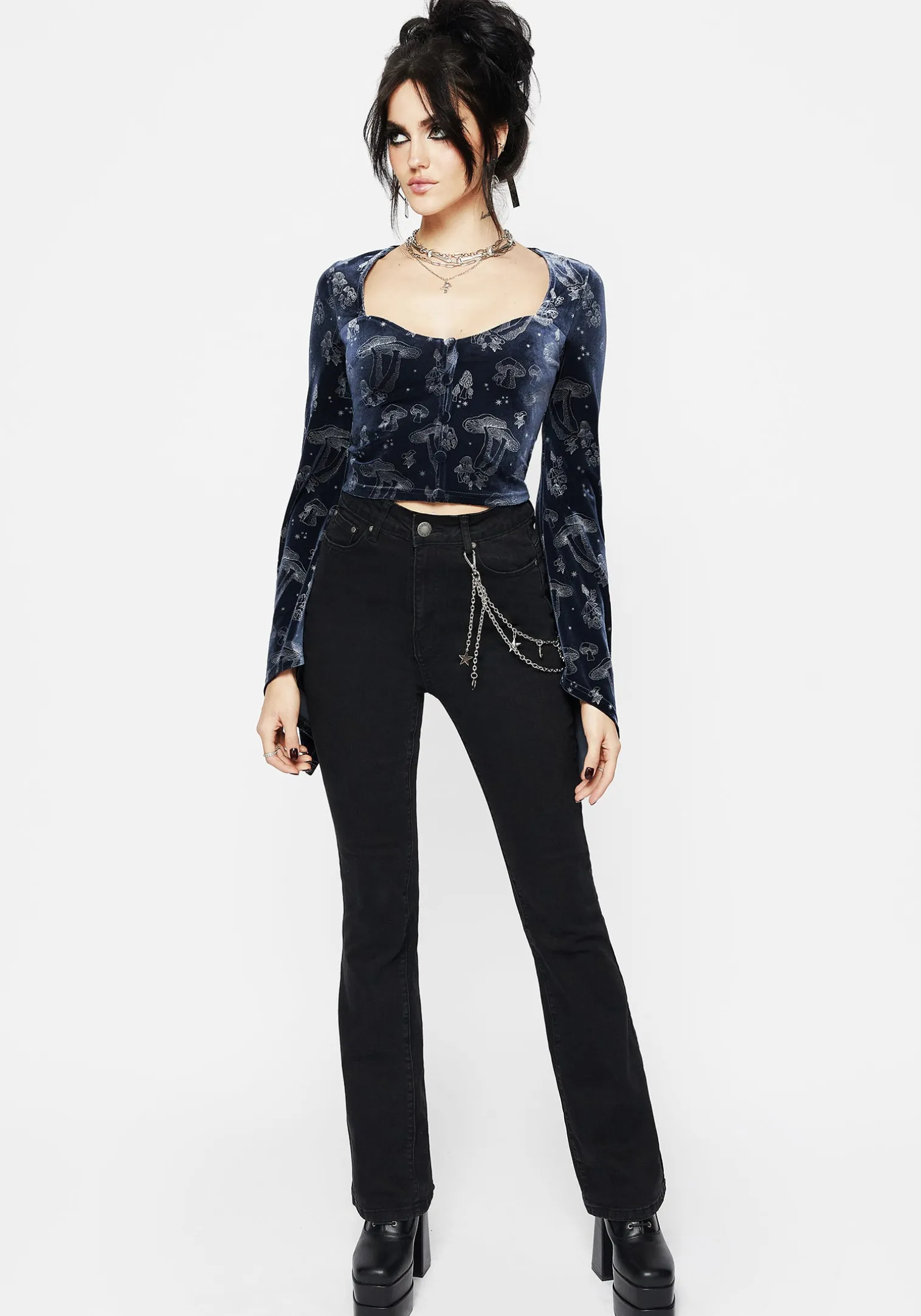 Faefire Foil Print Velour Top