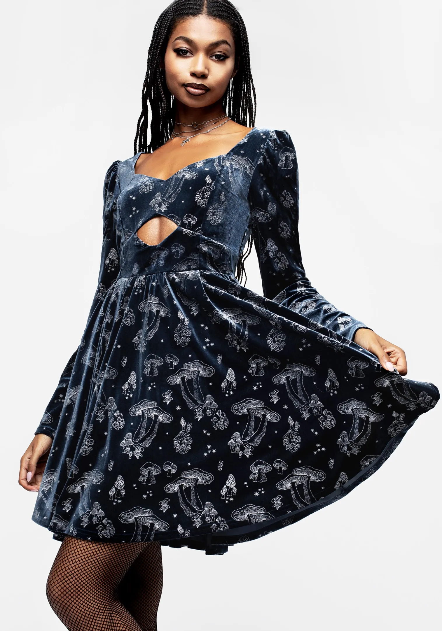 Faefire Foil Print Velour Cut Out Mini Dress