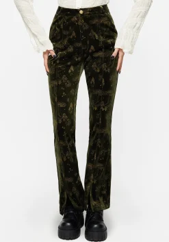 Faefire Foil Print Velour Split Slim Flare Trousers - Green