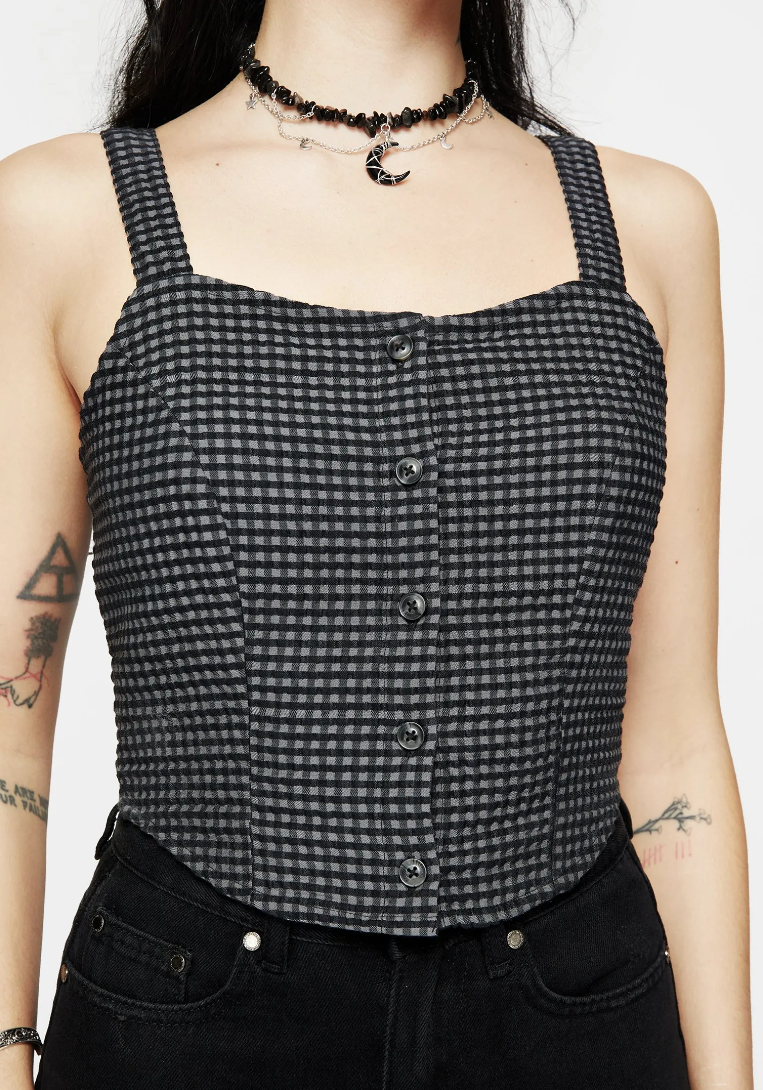 Faythe Cotton Check Button Up Cami Top