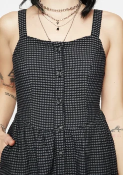Faythe Cotton Check Button Up Apron Mini Dress