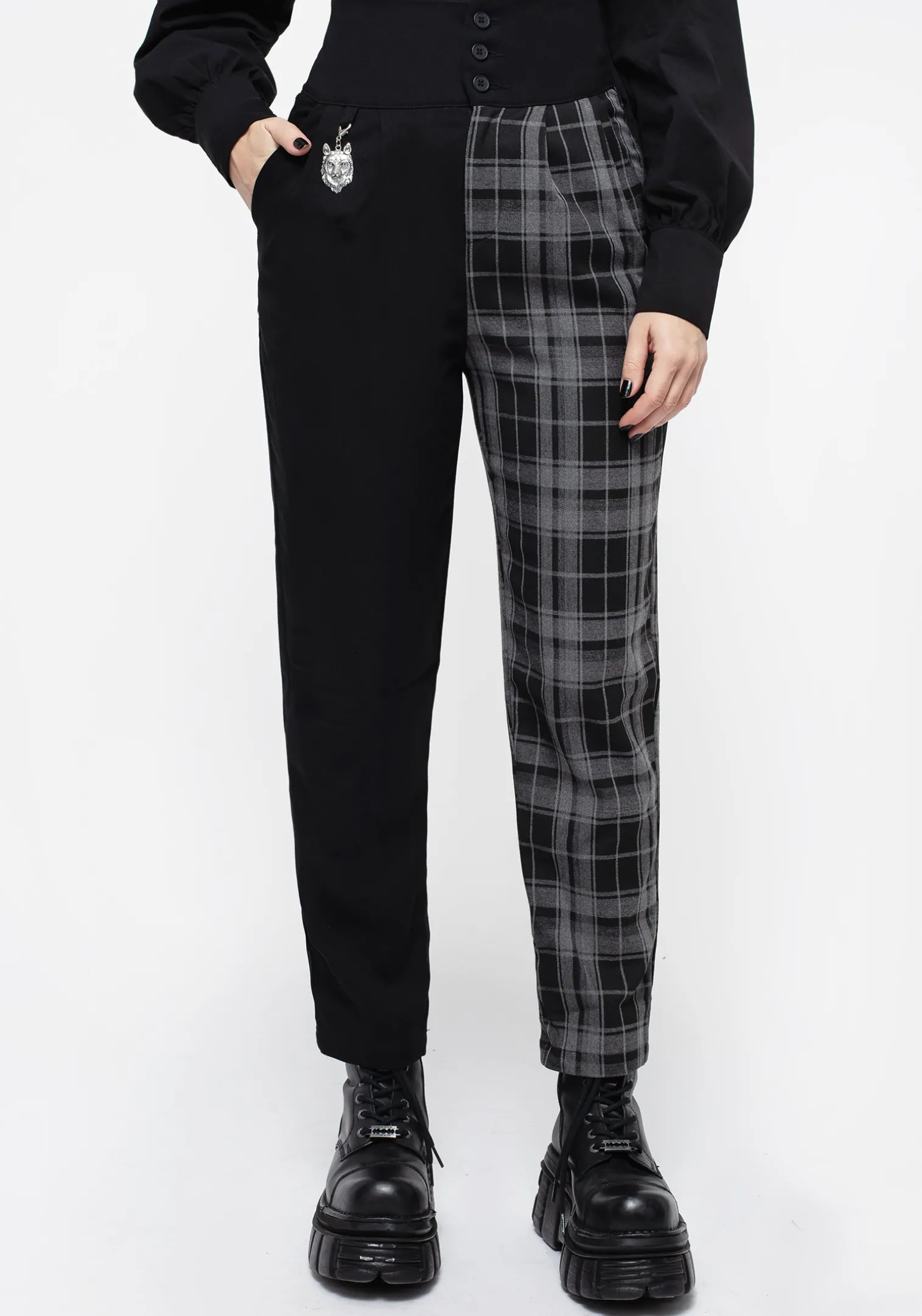 Fenrir High Waisted Check Tapered Trousers