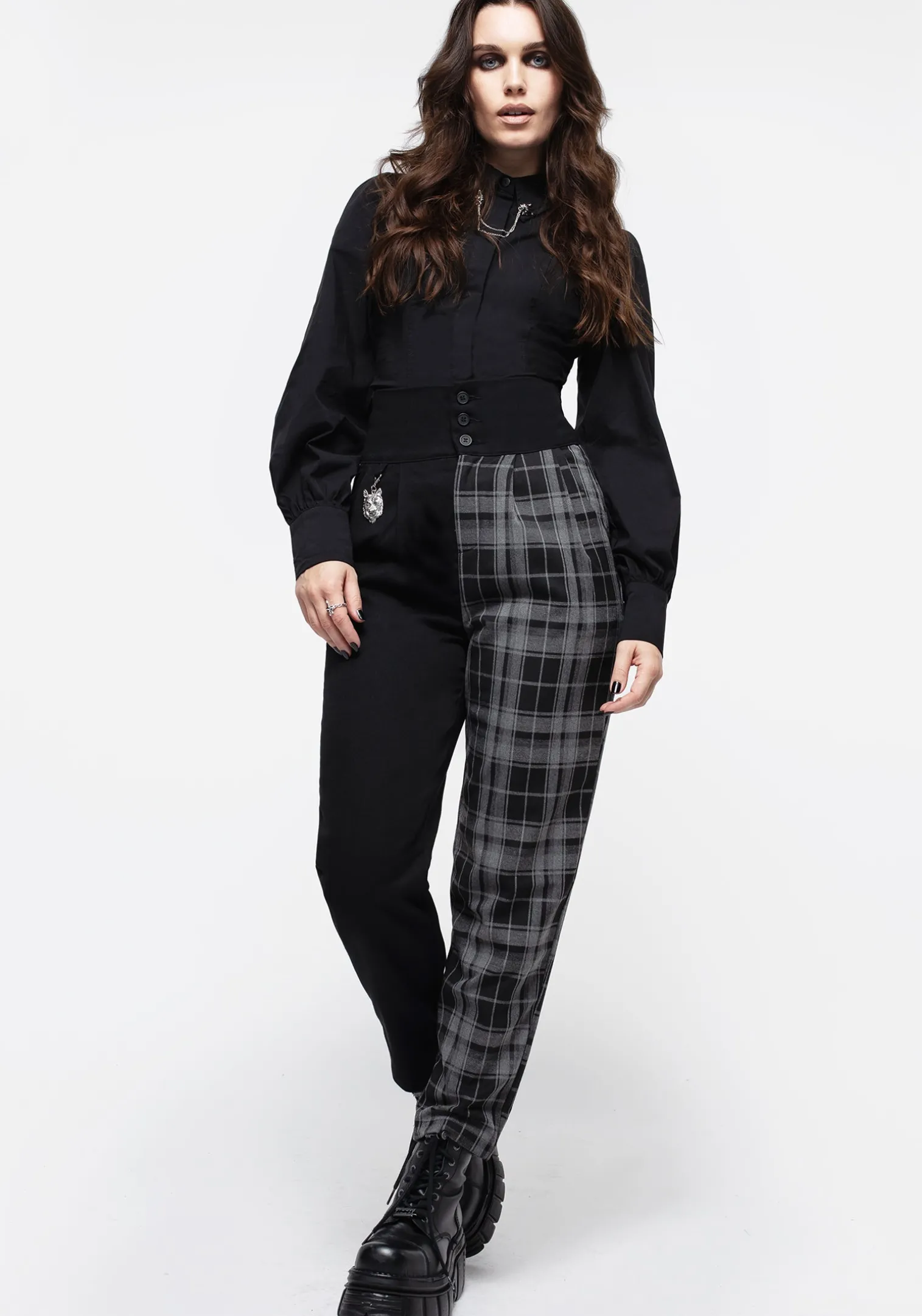 Fenrir High Waisted Check Tapered Trousers