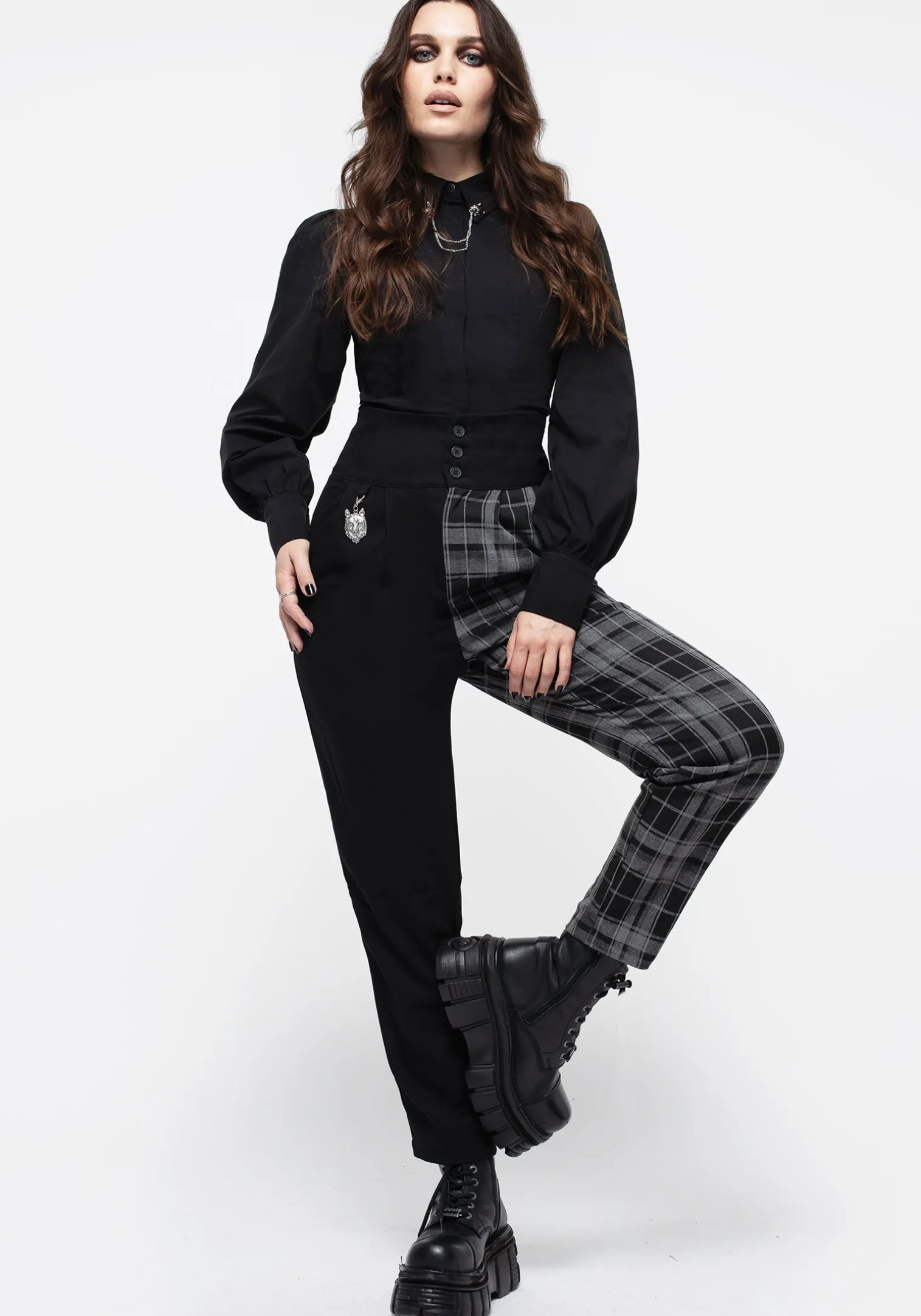 Fenrir High Waisted Check Tapered Trousers