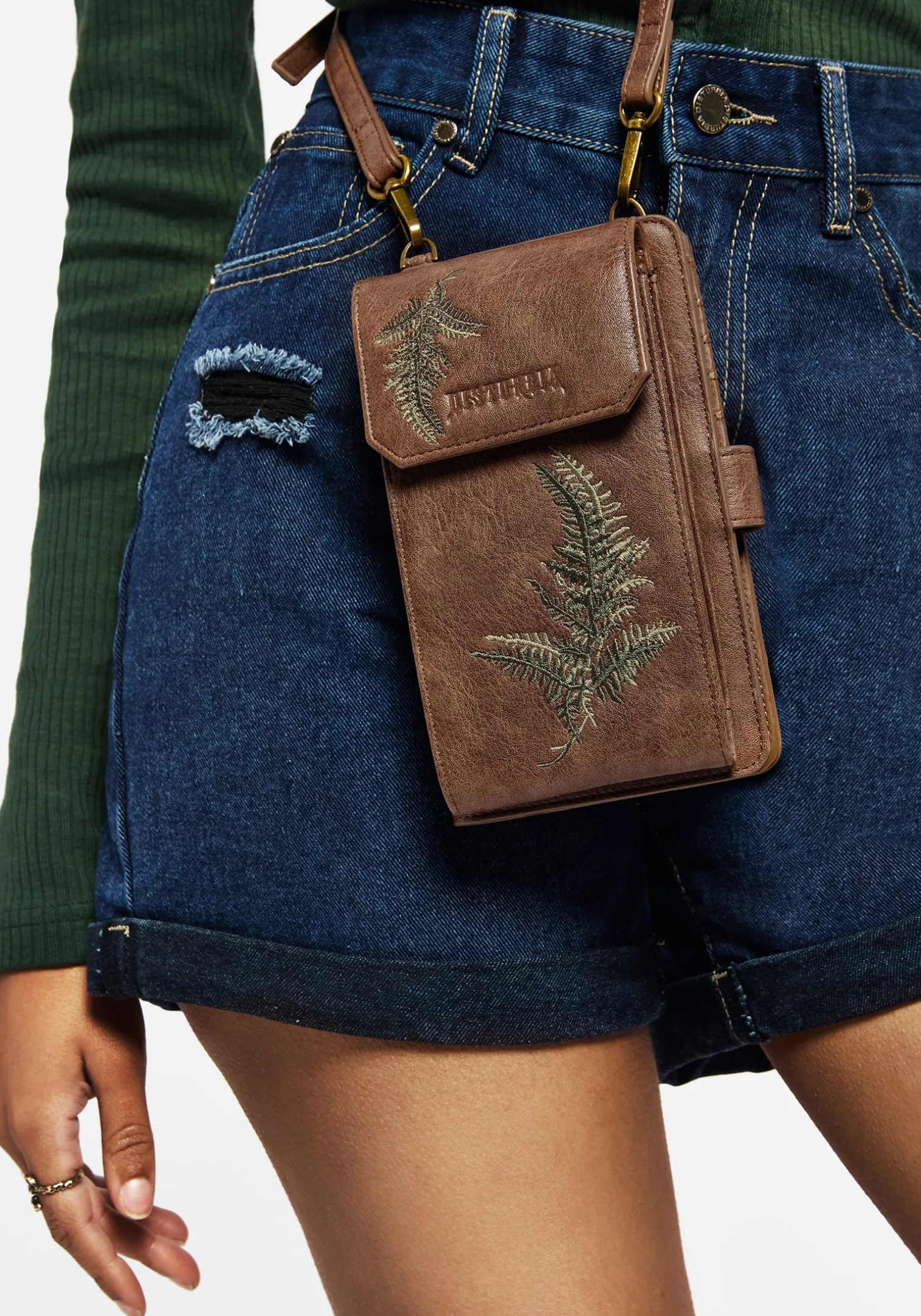 Fern Embroidered Crossbody Phone Bag