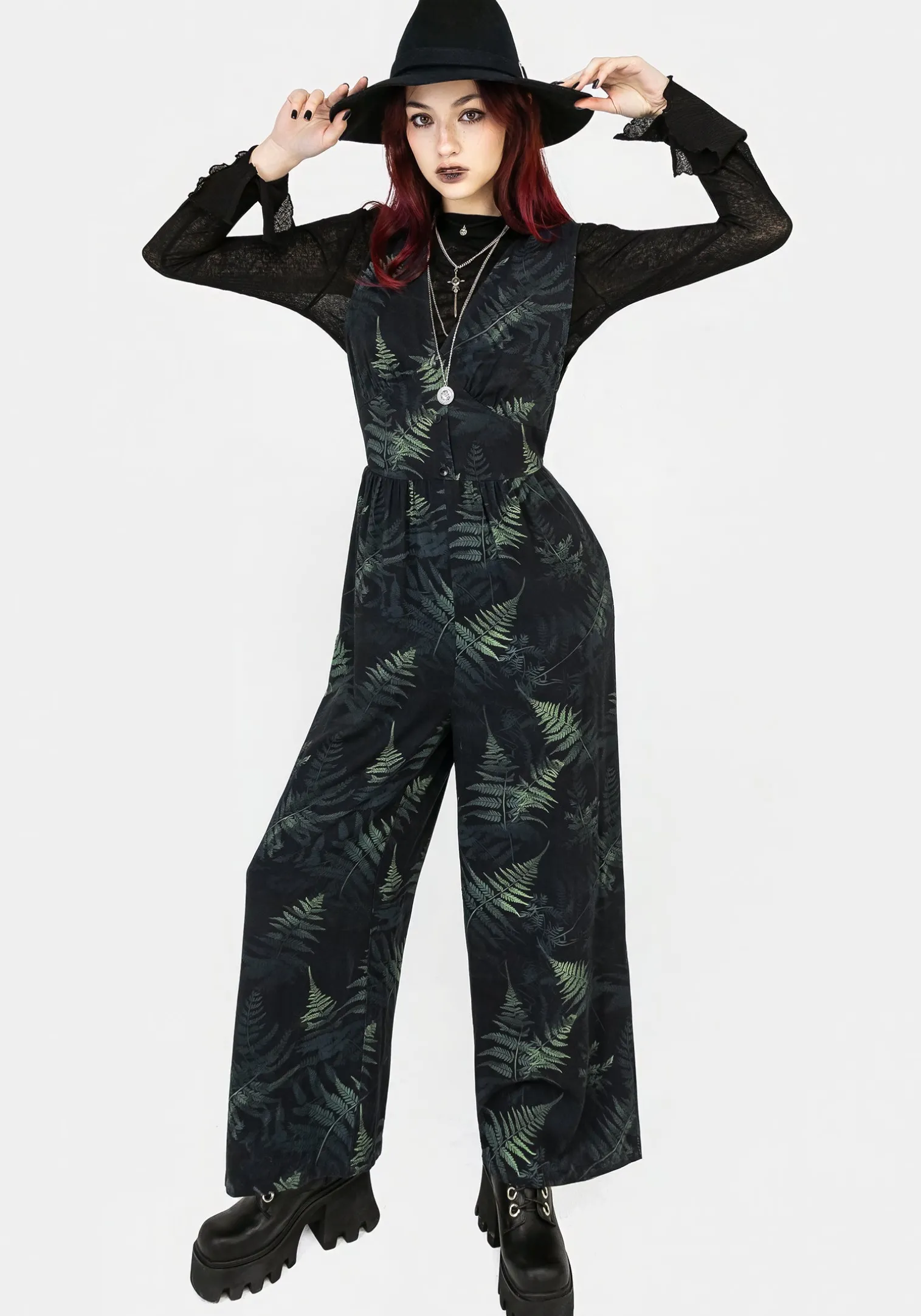 Fernery Sleeveless Button Up Jumpsuit